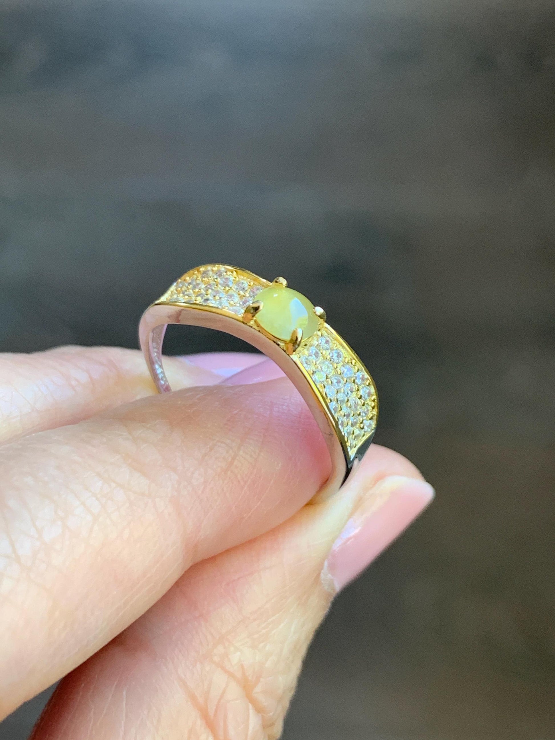Natural Burmese Icy Highly Translucent Light Yellow Jadeite Ring S925 Sterling Silver 4.4x5mm Size Adjustable 天然缅甸起光冰黄翡翠银镶戒指 MXG66A