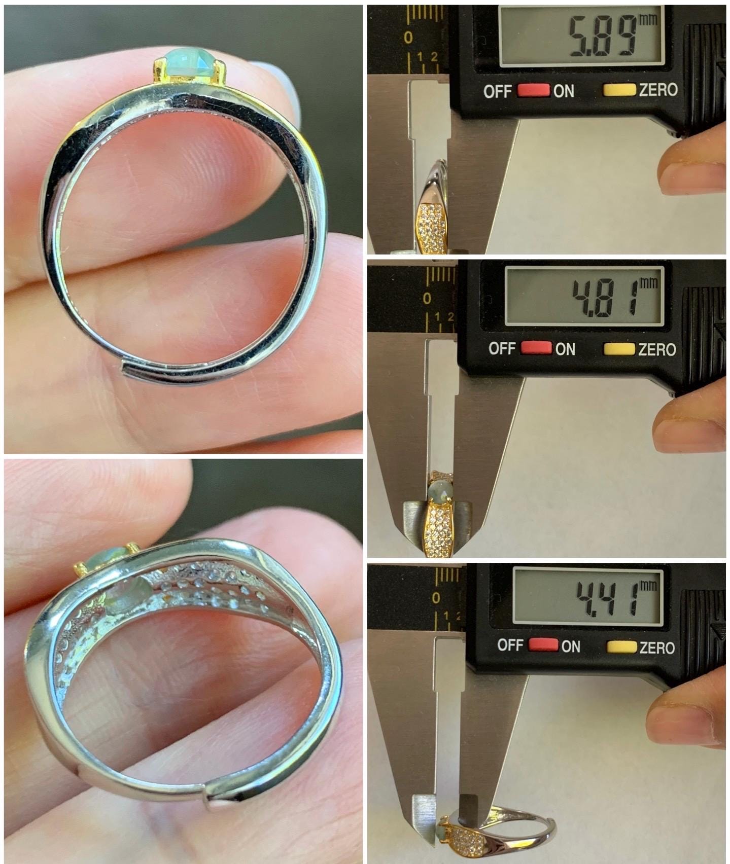 Natural Burmese Icy Highly Translucent Light Green Marbled Jadeite Ring 925 Sterling Silver 4.7x5.1mm Size Adjustable 天然缅甸起光冰晴底翡翠银镶戒指 MXG66B