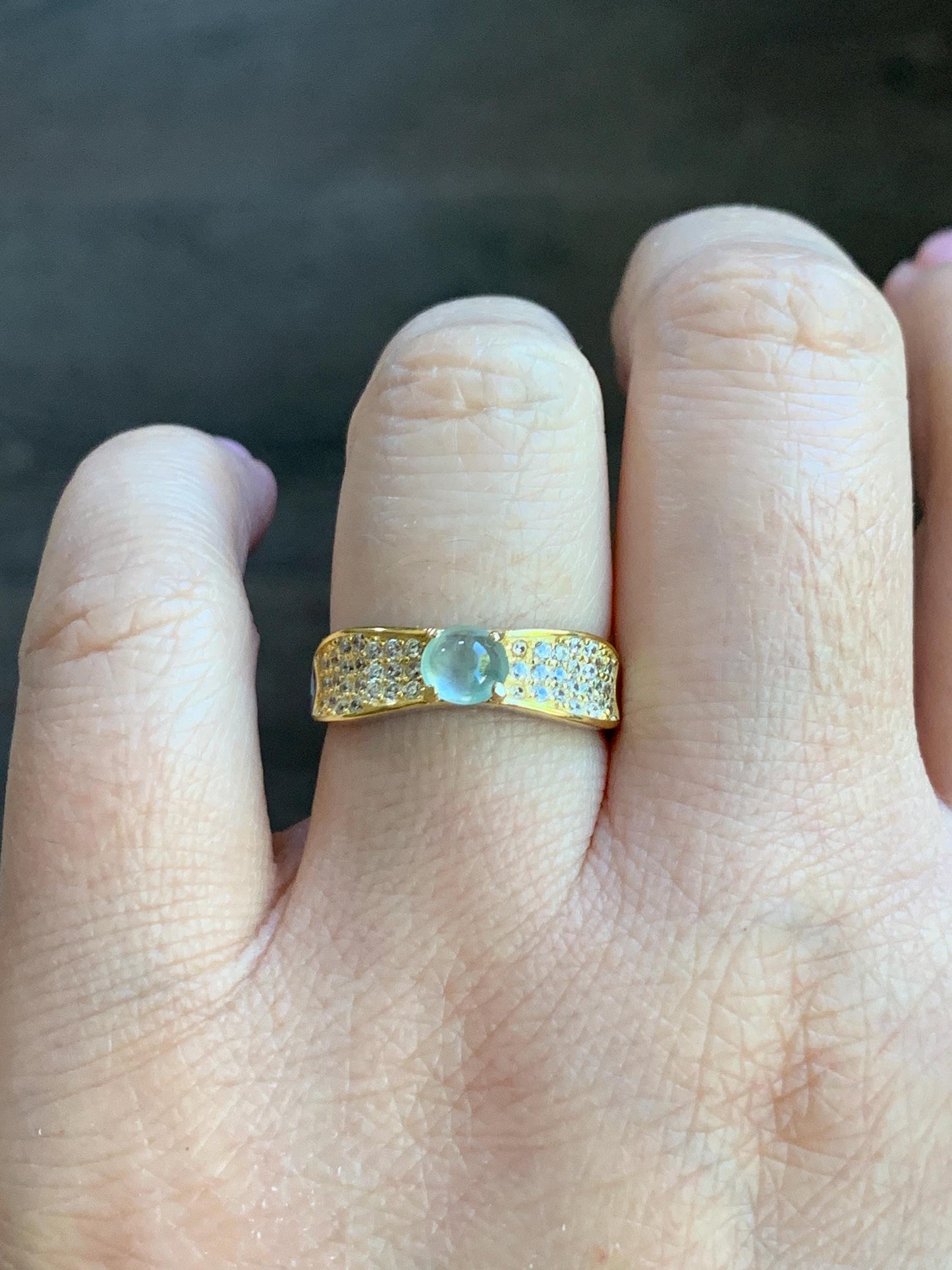 Natural Burmese Icy Highly Translucent Light Green Marbled Jadeite Ring 925 Sterling Silver 4.7x5.1mm Size Adjustable 天然缅甸起光冰晴底翡翠银镶戒指 MXG66B