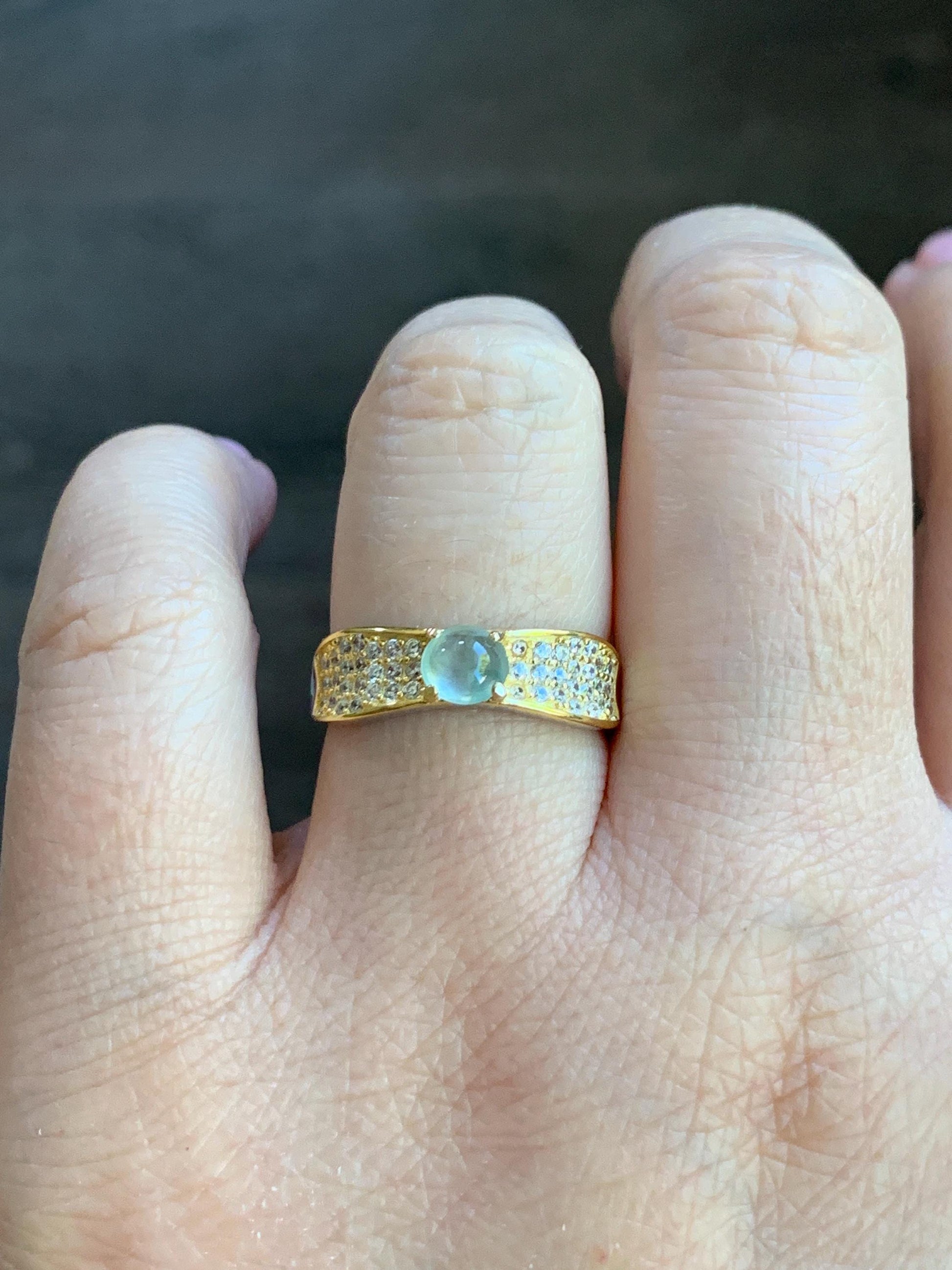 Natural Burmese Icy Highly Translucent Light Green Marbled Jadeite Ring 925 Sterling Silver 4.7x5.1mm Size Adjustable 天然缅甸起光冰晴底翡翠银镶戒指 MXG66B
