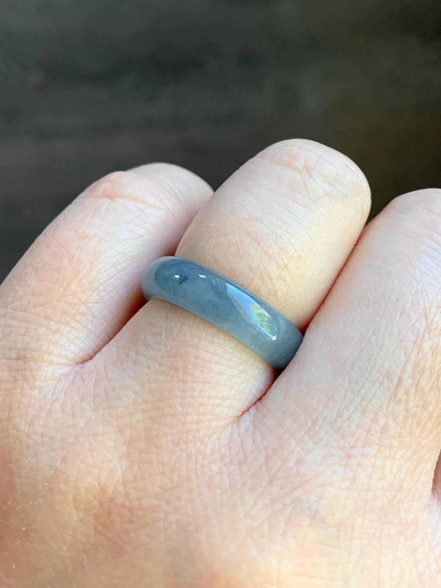 Natural Guatemalan Icy Translucent Gelatinous Light Dusty Blue & Purple Marbled Jadeite Wide Band Ring Sz 6.5 天然冰危蓝紫飘花翡翠戒圈 LZW531B