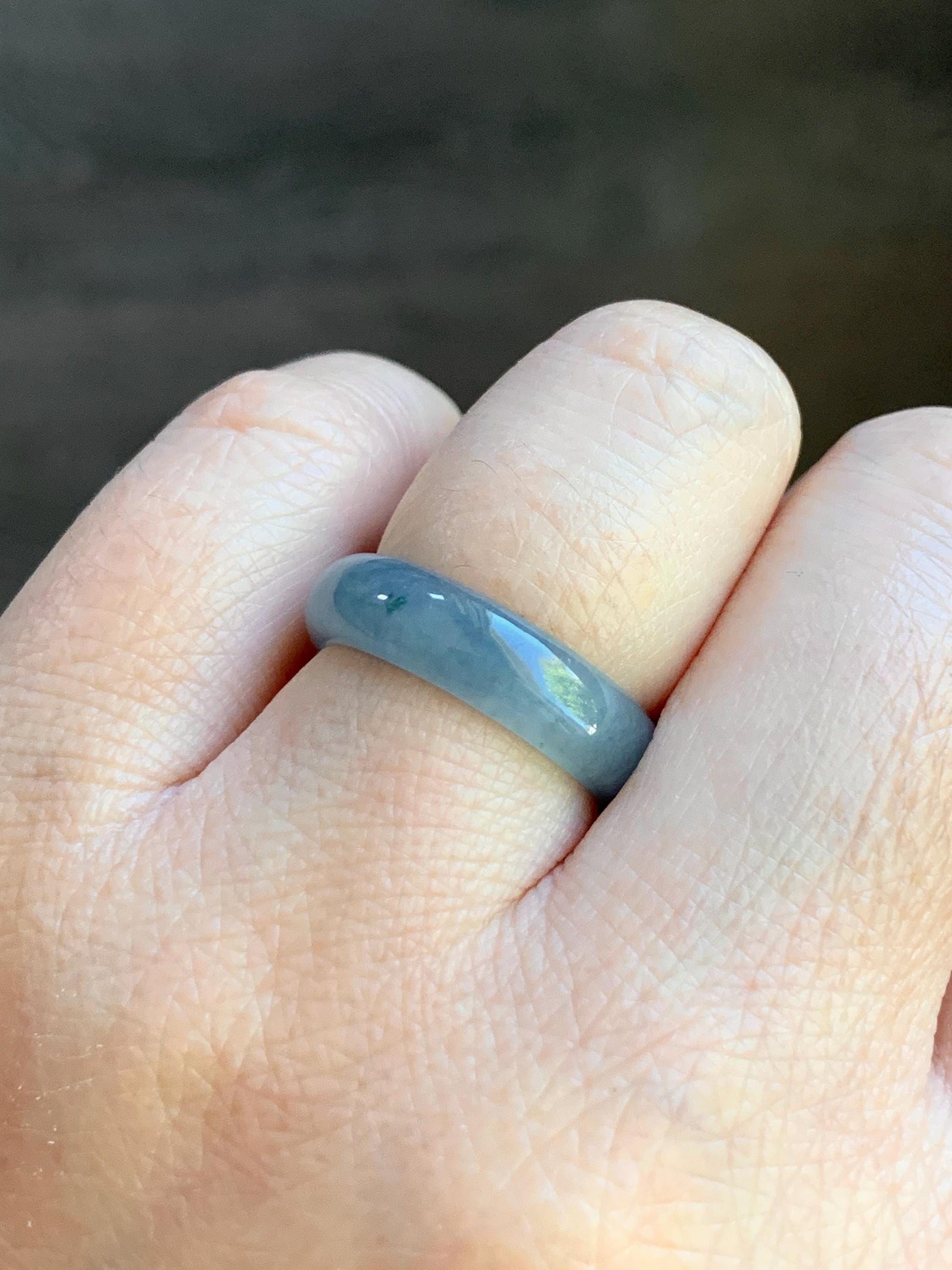 Natural Guatemalan Icy Translucent Gelatinous Light Dusty Blue & Purple Marbled Jadeite Wide Band Ring Sz 6.5 天然冰危蓝紫飘花翡翠戒圈 LZW531B