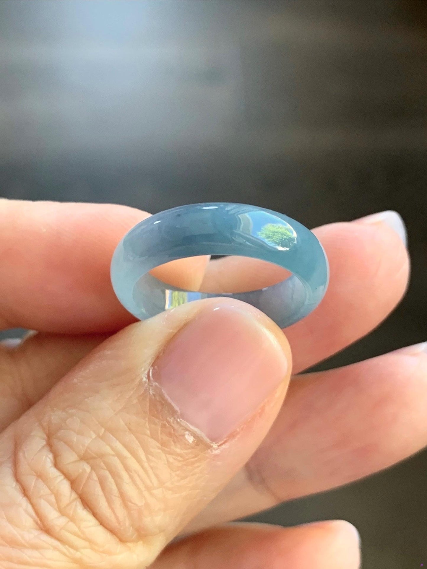 Natural Guatemalan Icy Translucent Gelatinous Light Dusty Blue & Purple Marbled Jadeite Wide Band Ring Sz 6.5 天然冰危蓝紫飘花翡翠戒圈 LZW531B