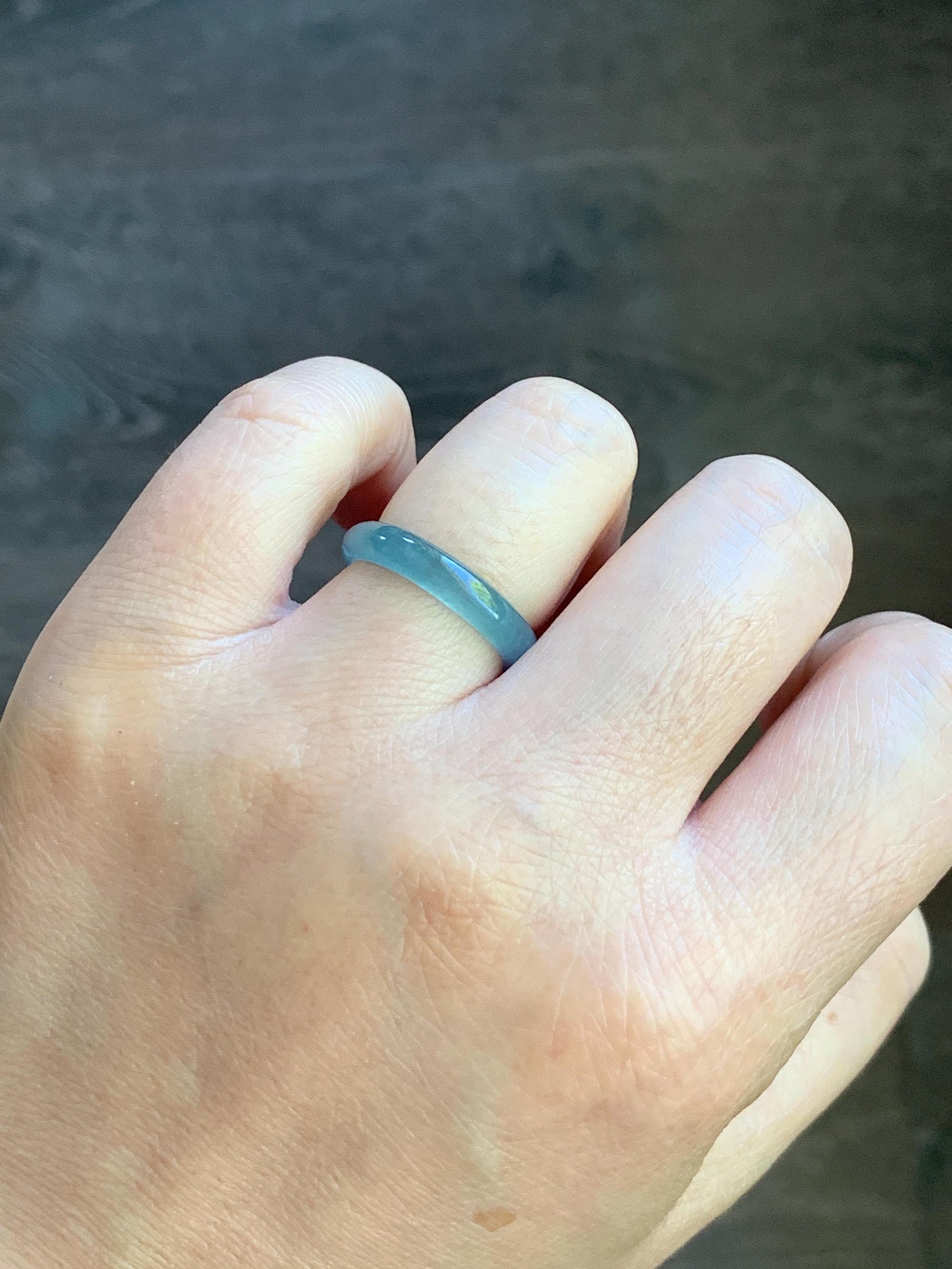 Natural Guatemalan Icy Highly Translucent Light Blue Jadeite Band Ring Size 6.5 天然冰危起冰起光浅蓝翡翠戒圈 XDL55B