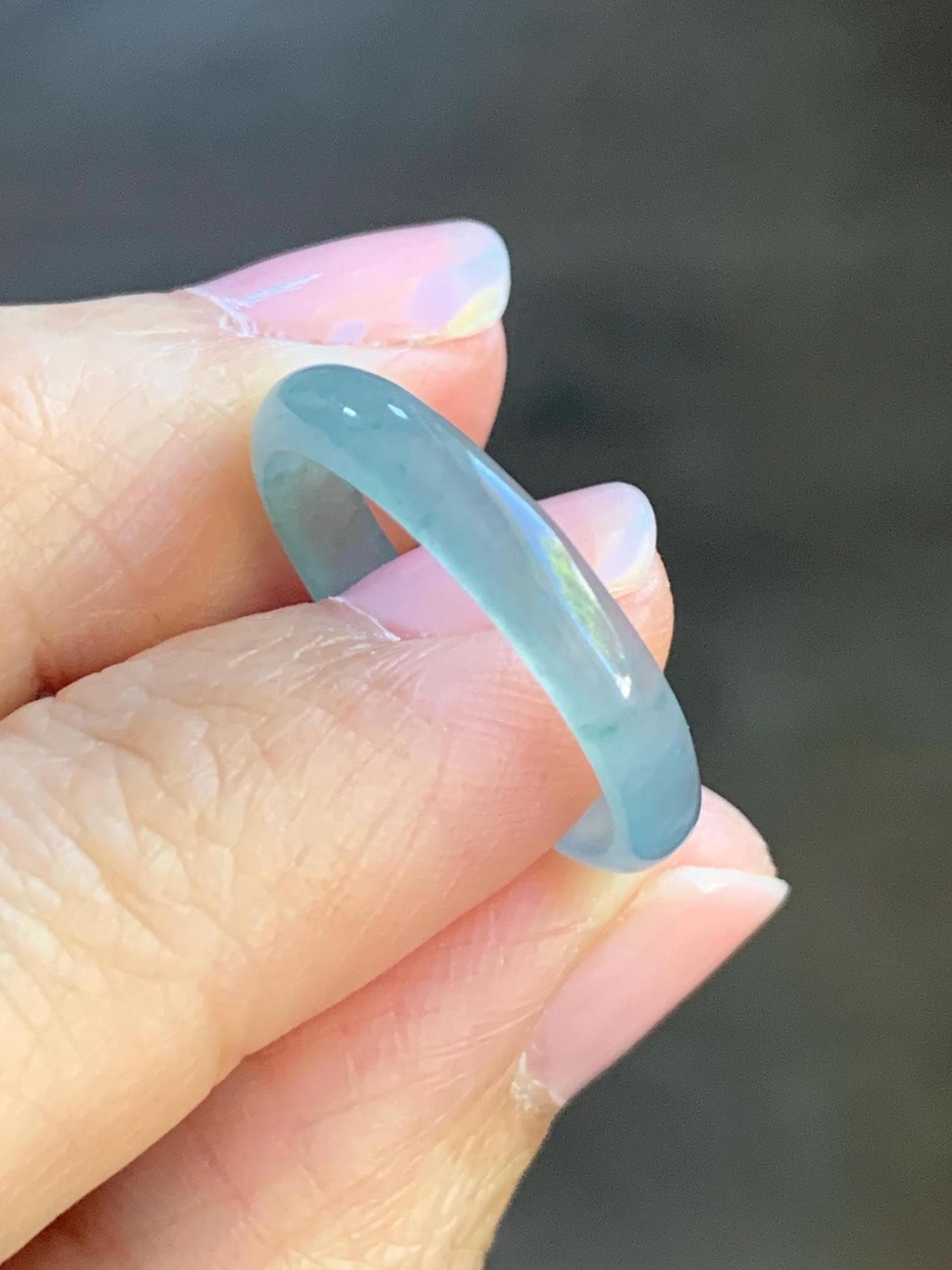 Natural Guatemalan Icy Highly Translucent Light Blue Jadeite Band Ring Size 8 天然冰危起冰起光浅蓝翡翠戒圈 XDL55A