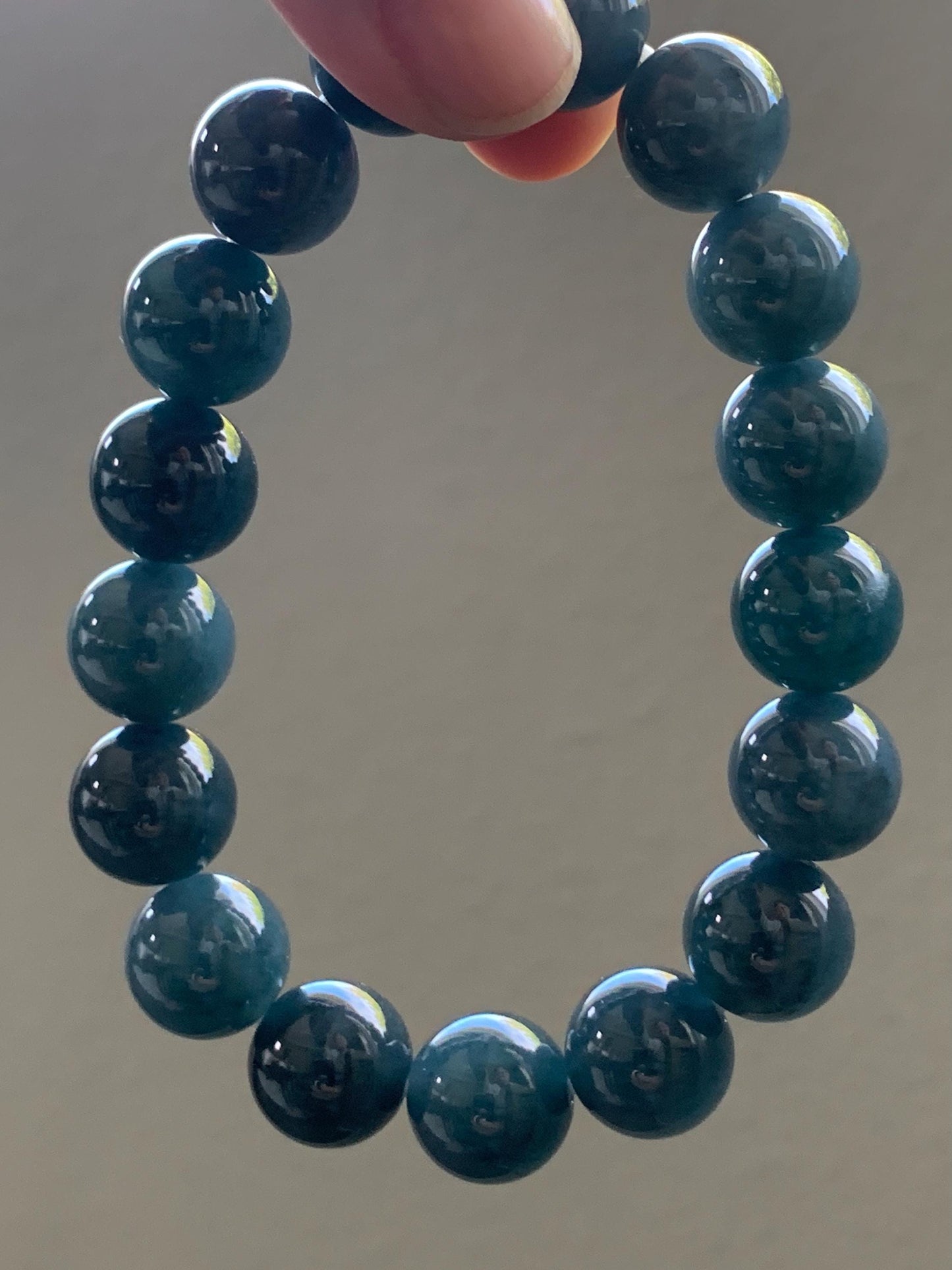 Certified Natural Guatemalan Grade A Icy Translucent Dark Blue Wuji Jadeite Large Beads Beaded Bracelet 12mm 7.75” 55.49g 天然冰胶危深蓝乌鸡翡翠手串 3003