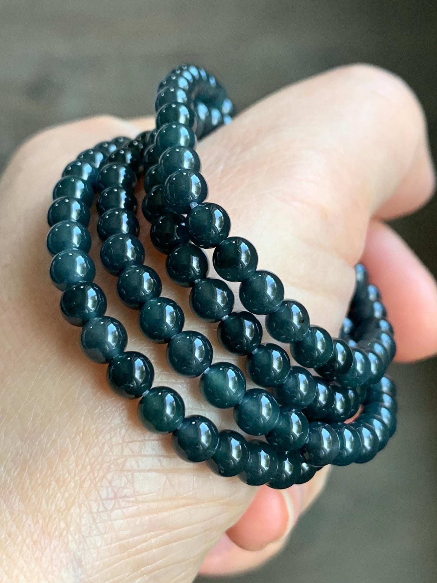 Certified Natural Guatemalan Grade A Icy Highly Translucent Wuji Jadeite Round Beads Beaded Necklace 4.9mm 23.5” 25.55g 天然冰胶危乌鸡翡翠小珠项链 3007