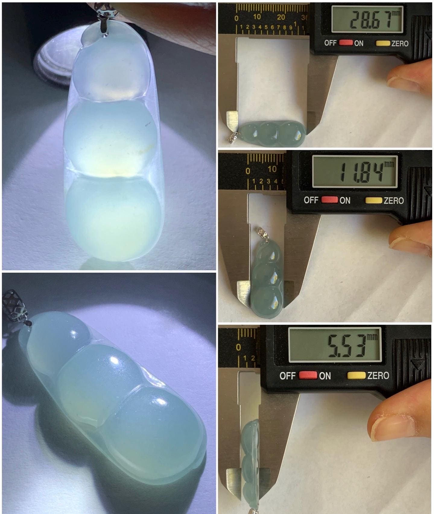 Natural Guatemalan Icy Translucent Gelatinous Light Dusty Blue Jadeite Peapod Pendant 18K White Gold 3g 天然冰危浅蓝翡翠福豆镶嵌吊坠 DHL73A