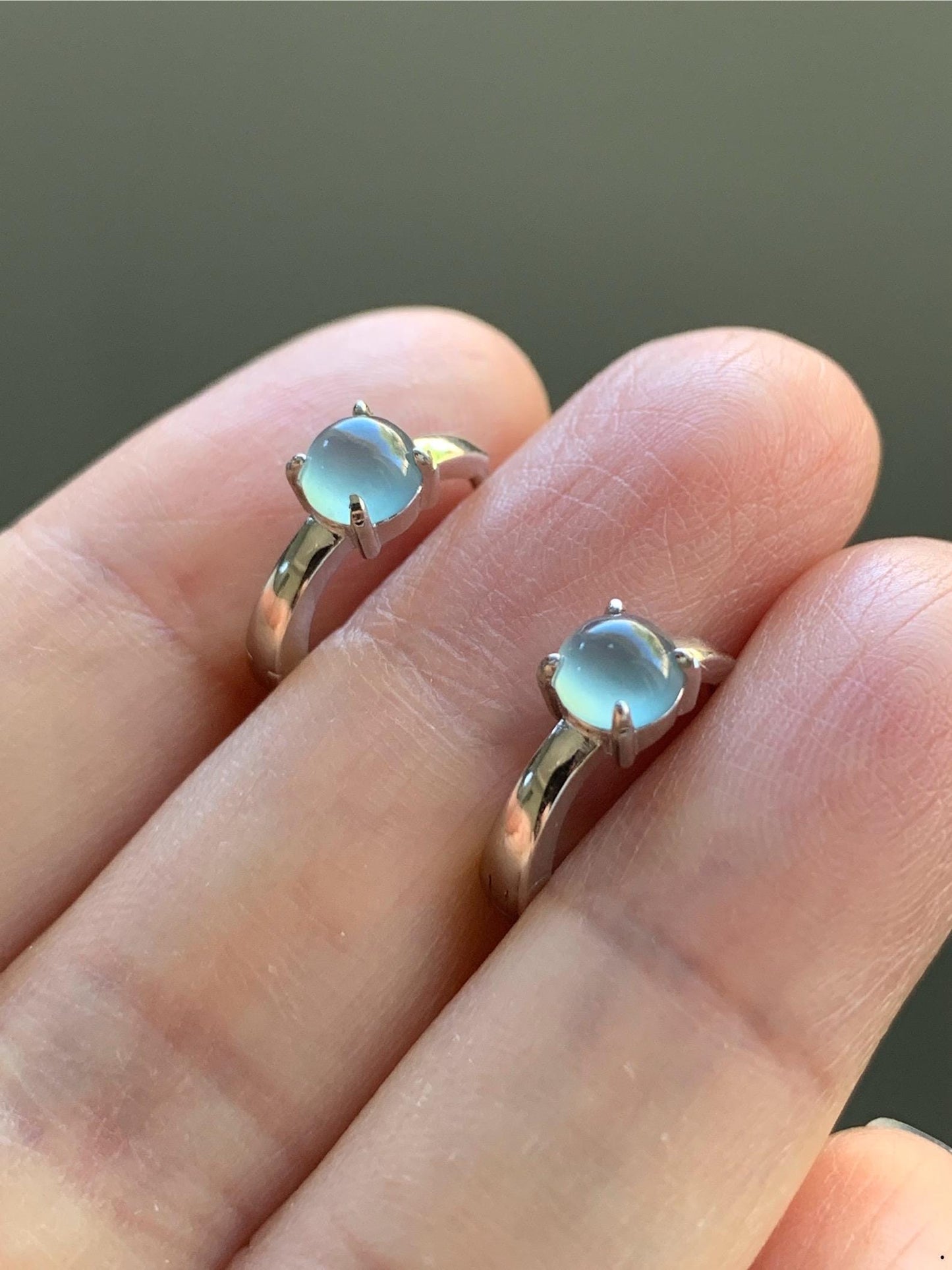 Natural Guatemalan Icy Highly Translucent Light Blue Jadeite Hoop Huggie Earrings S925 Sterling Silver 天然冰危起光淡蓝翡翠银镶耳包