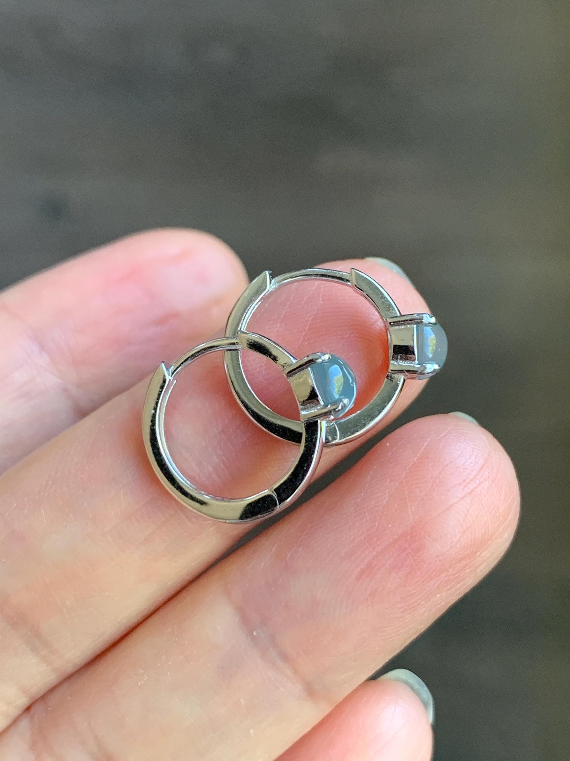 Natural Guatemalan Icy Highly Translucent Light Blue Jadeite Hoop Huggie Earrings S925 Sterling Silver 天然冰危起光淡蓝翡翠银镶耳包