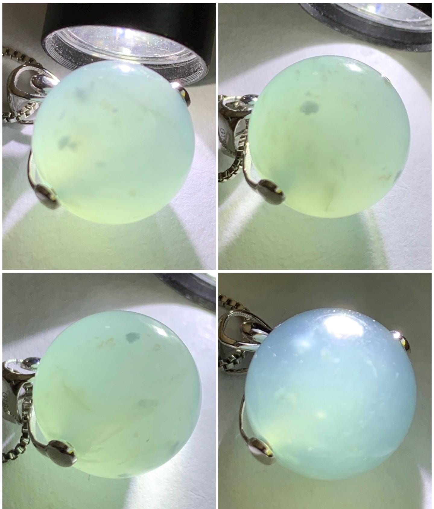 Certified Natural Guatemalan Icy Highly Translucent Gelatinous Blue Jadeite Sphere Bead Spinner Pendant 18K White Gold 天然冰危蓝翡翠单珠镶嵌吊坠 3027