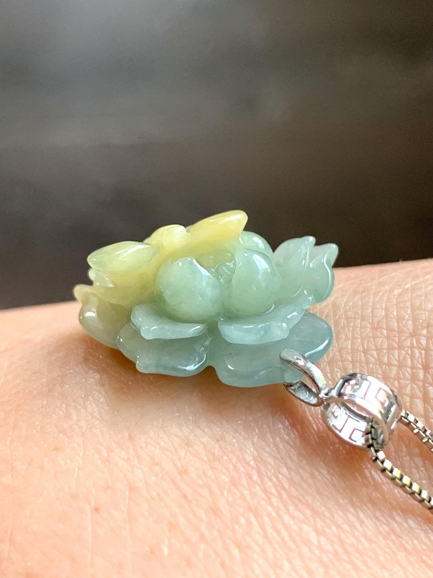 Natural Guatemalan Icy Translucent Light Blue Yellow Marbled Jadeite Lotus Flower Dragonfly Pendant 18K White Gold 天然冰危淡蓝加黄翡翠莲花镶嵌吊坠 TTH726Q