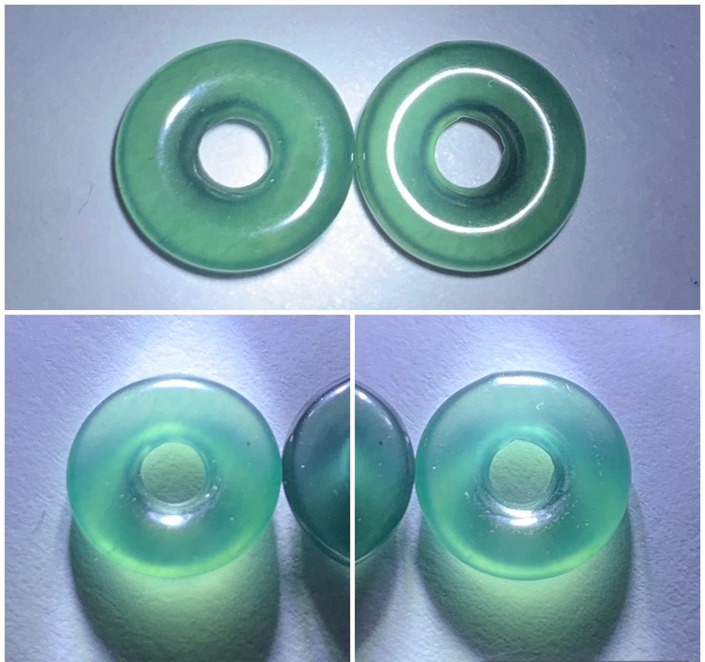 Natural Guatemalan Icy Highly Translucent Teal Green Jadeite Ping An Kou Mini Donut Huggie Hoop Earrings Sterling Silver 天然冰胶起光蓝绿翡翠迷你平安扣银耳包