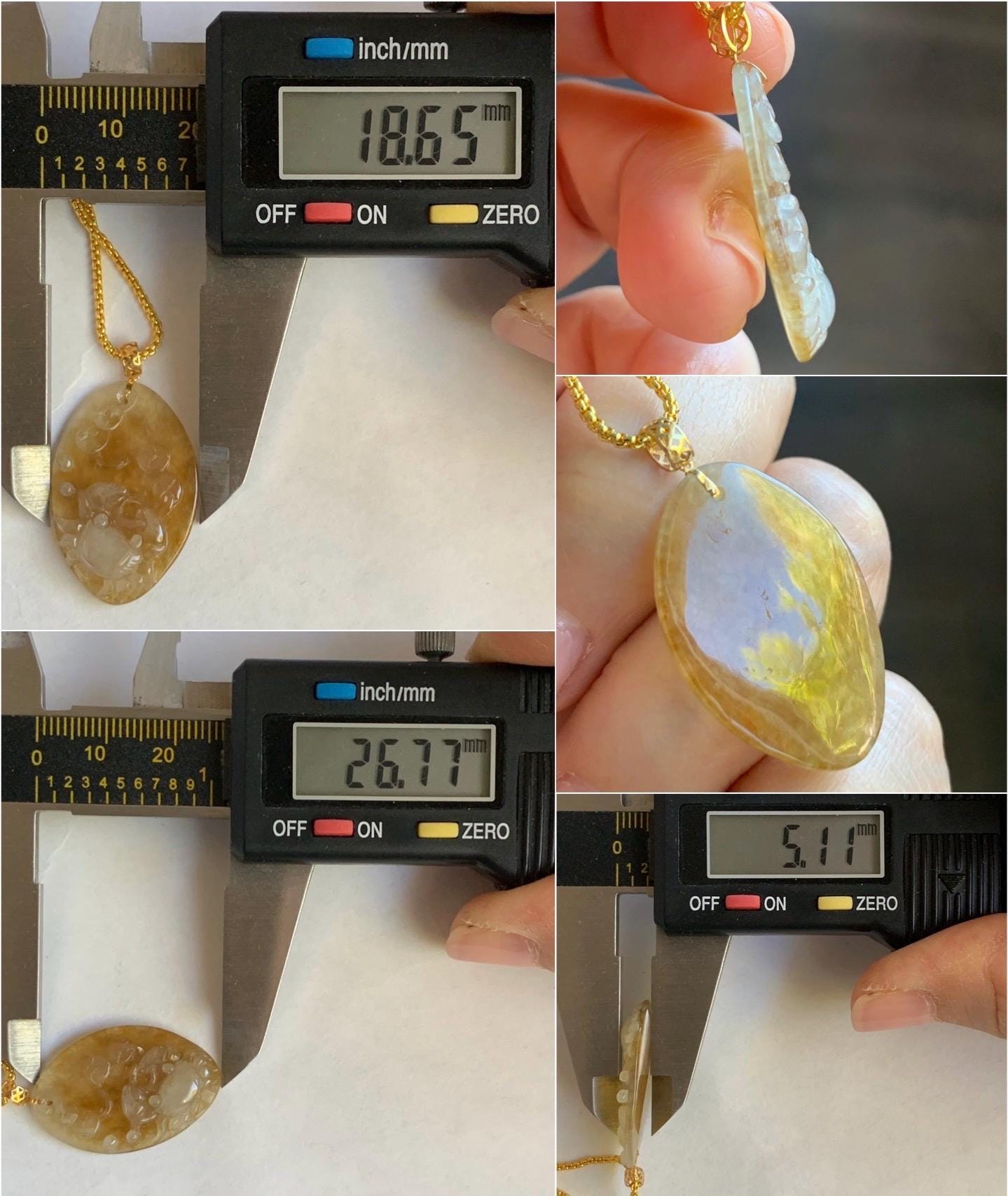 Stunning Natural Burmese Premium Bicolored Icy Highly Translucent Jadeite Crab & Coins Pendant 18K Yellow Gold 3g 天然缅甸冰黄翡双色翡翠螃蟹八方来财吊坠