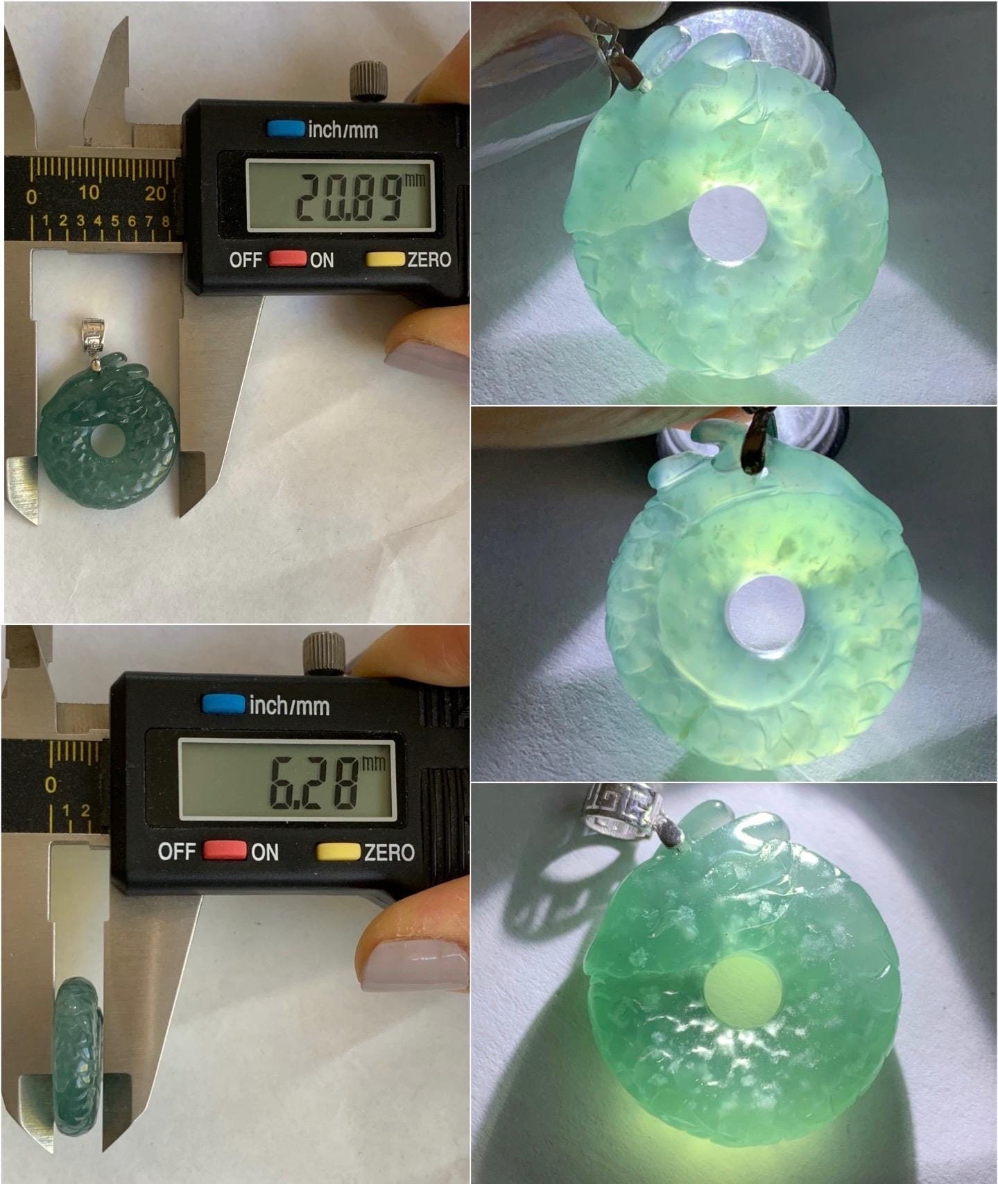 Natural Guatemalan Icy Translucent Gelatinous Teal Blue Jadeite Dragon Ping An Kou Donut Pendant 18K White Gold 6g 天然缅甸冰胶蓝绿翡翠盘龙平安扣吊坠 WLK74B