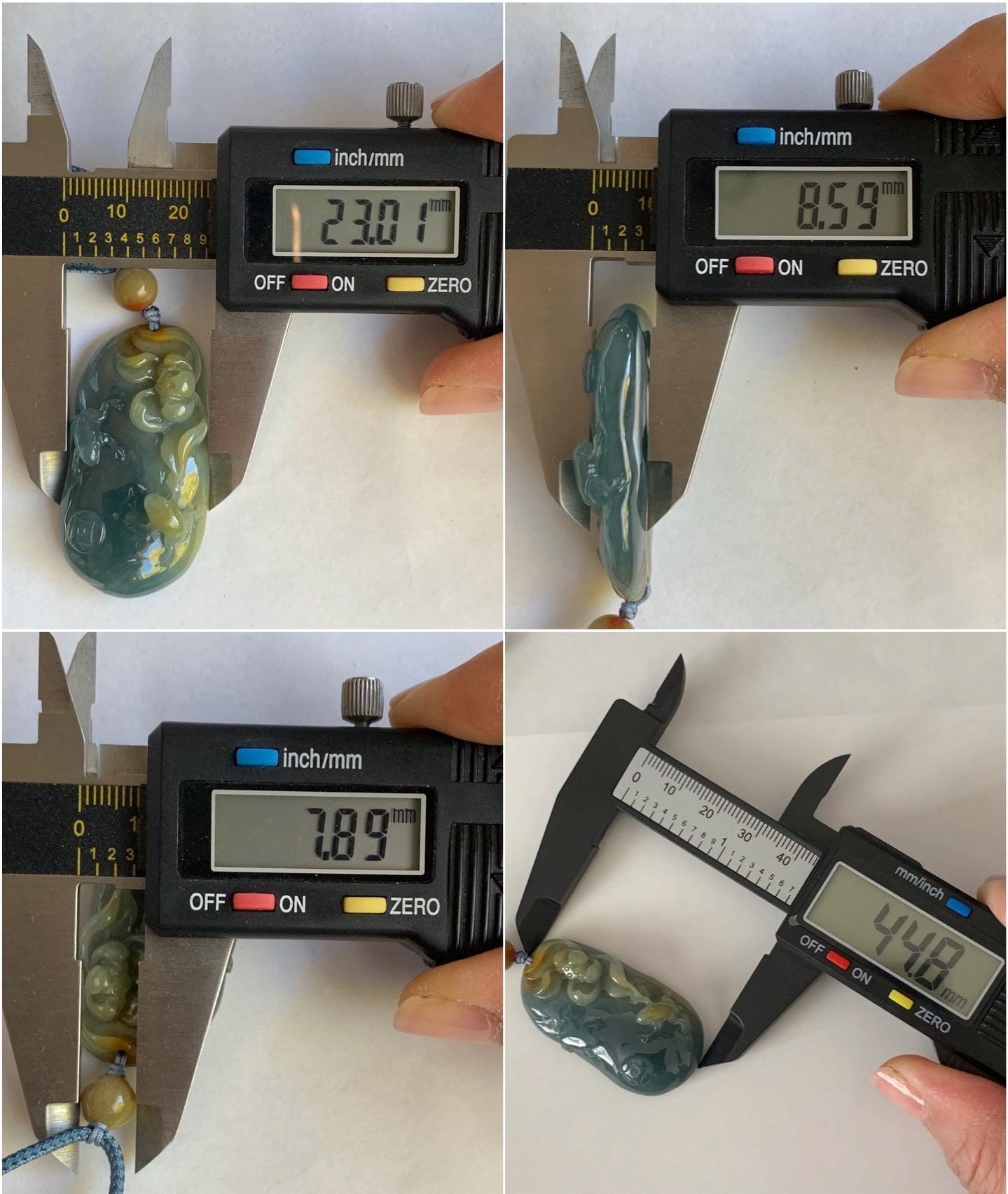 Natural Guatemalan Icy Translucent Dark Blue Rich Yellow Marbled Jadeite Lotus Flower & Frogs Pendant Rope Necklace 26” 22g 天然冰危蓝加黄翡翠莲花青蛙吊坠