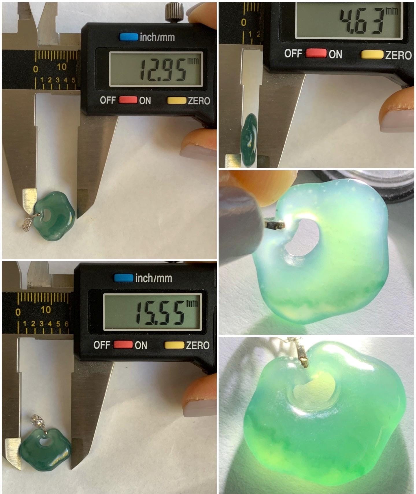 Petite Natural Guatemalan Icy Translucent Gelatinous Teal Green Jadeite Ruyi Lock Pendant 18K White Gold Bail 天然冰危老种湖水绿翡翠如意锁镶嵌吊坠 B