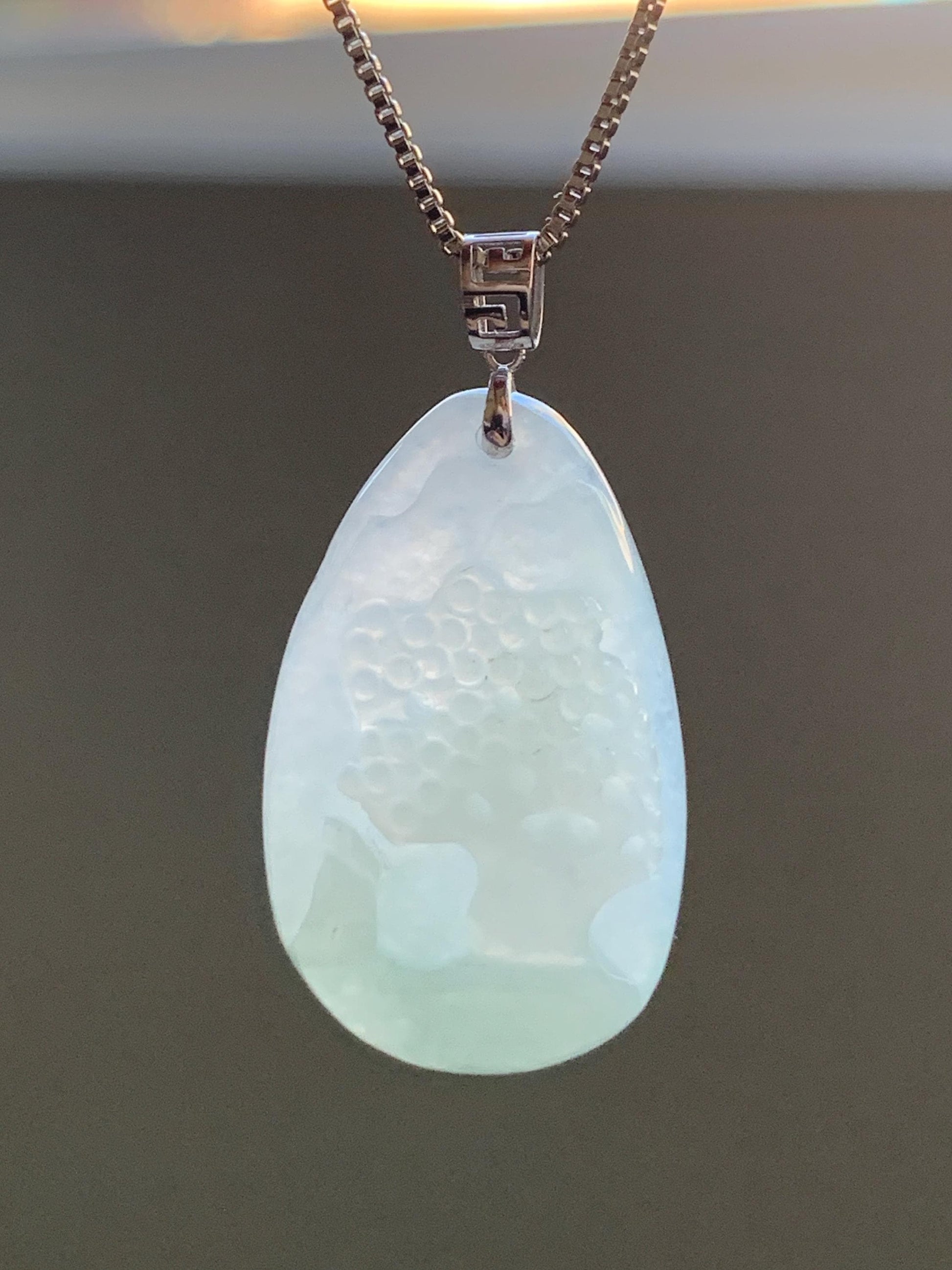 Natural Burmese Icy Translucent Gelatinous Light Green Jadeite Shan Shui Pai Landscape Scenery Pendant 18K White Gold 4g 天然缅甸冰晴底翡翠迷你山水牌镶嵌吊坠