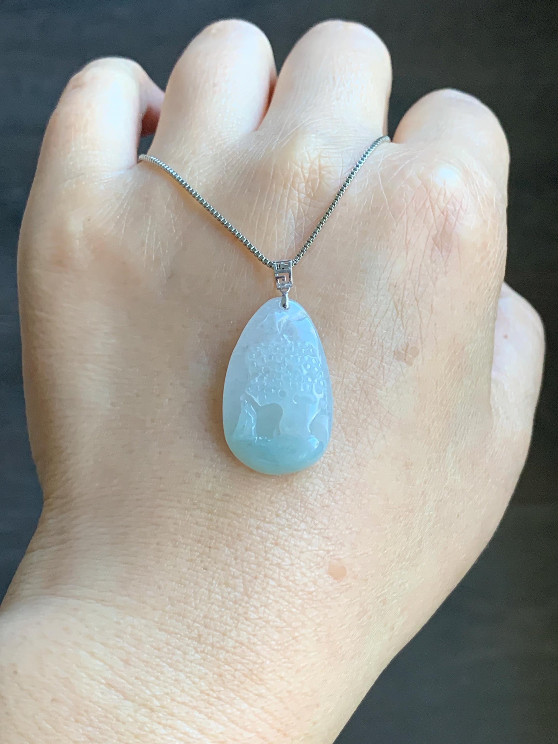 Natural Burmese Icy Translucent Gelatinous Light Green Jadeite Shan Shui Pai Landscape Scenery Pendant 18K White Gold 4g 天然缅甸冰晴底翡翠迷你山水牌镶嵌吊坠