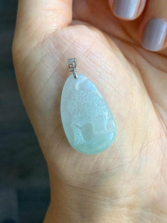 Natural Burmese Icy Translucent Gelatinous Light Green Jadeite Shan Shui Pai Landscape Scenery Pendant 18K White Gold 4g 天然缅甸冰晴底翡翠迷你山水牌镶嵌吊坠