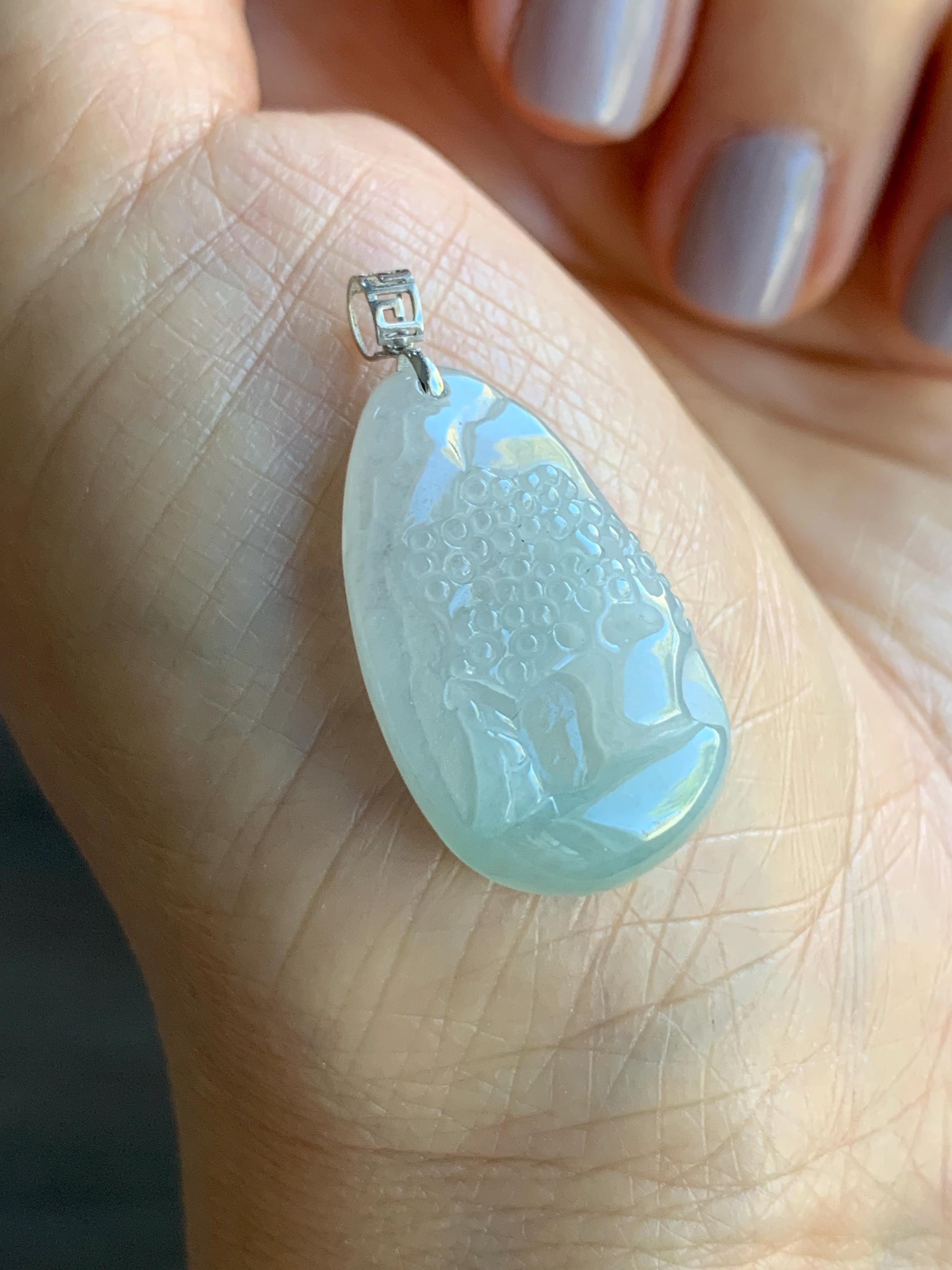 Natural Burmese Icy Translucent Gelatinous Light Green Jadeite Shan Shui Pai Landscape Scenery Pendant 18K White Gold 4g 天然缅甸冰晴底翡翠迷你山水牌镶嵌吊坠