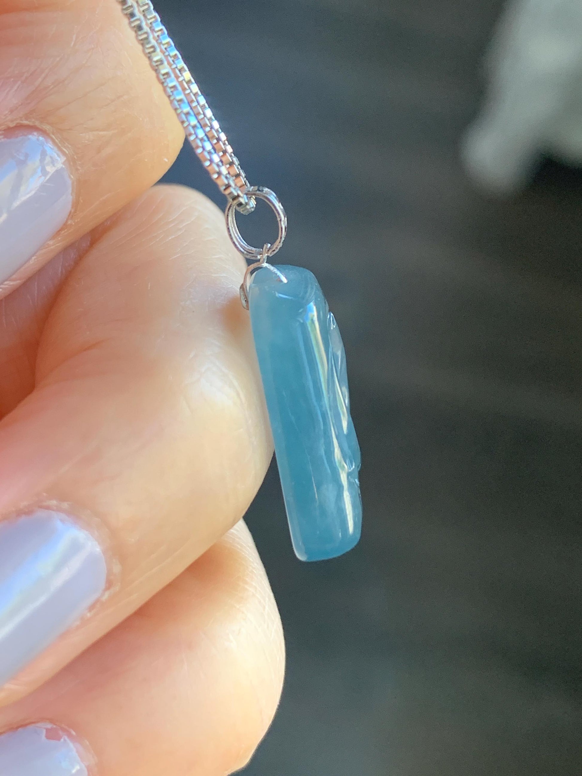 Petite Natural Guatemalan Premium Icy Highly Translucent Gelatinous Blue Jadeite Carved Double Fish Pendant 18K White Gold 天然冰胶危蓝水翡翠双鱼镶嵌吊坠 B