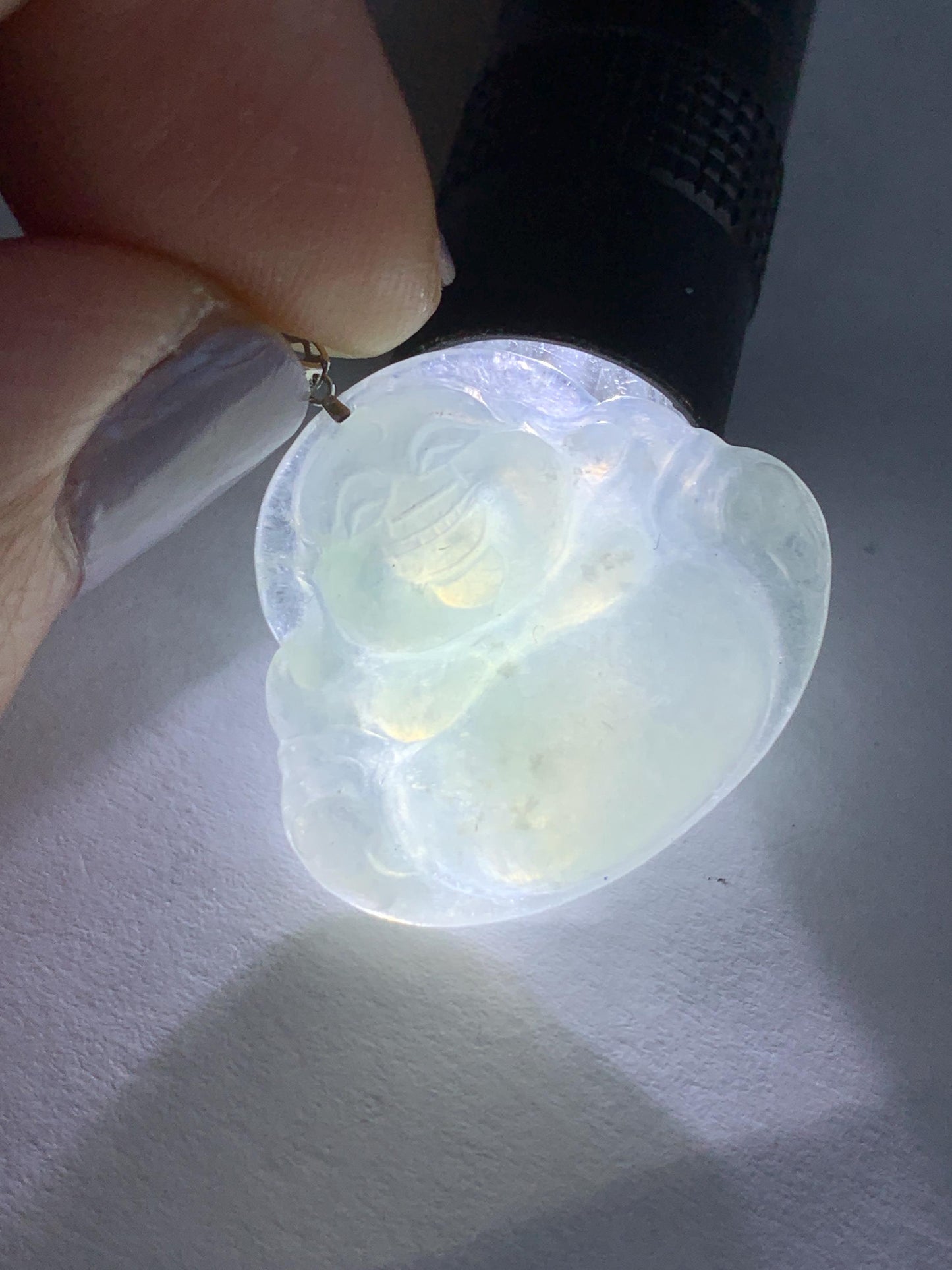 Natural Burmese Icy Translucent White Jadeite Buddha Pendant 18K White Gold 4g 天然缅甸白冰翡翠佛公镶嵌吊坠