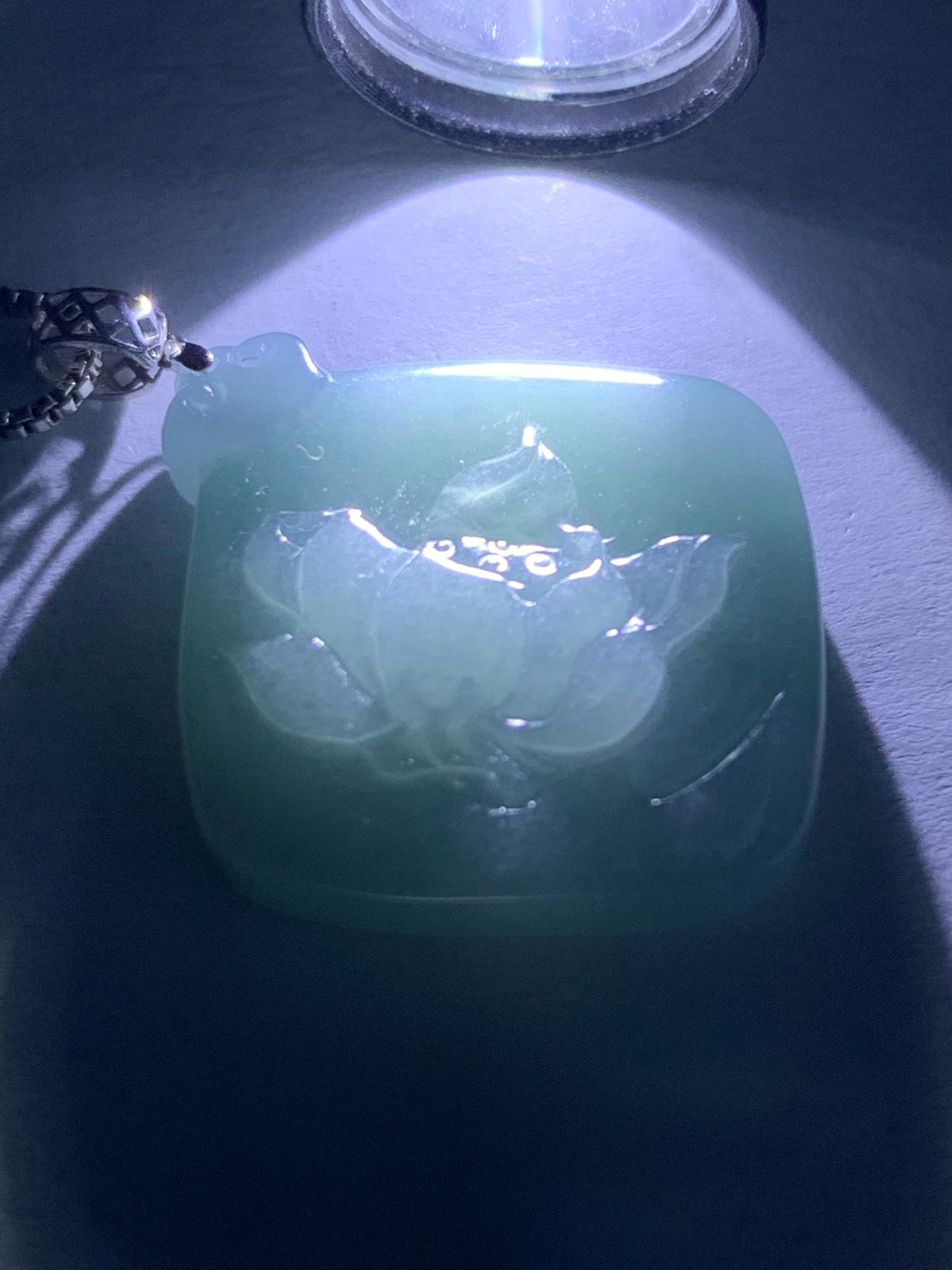 Natural Guatemalan Icy Translucent Light Dusty Blue Jadeite Lotus Flower Pendant 18K White Gold 4g 天然冰危淡蓝翡翠莲花镶嵌吊坠 LDQL
