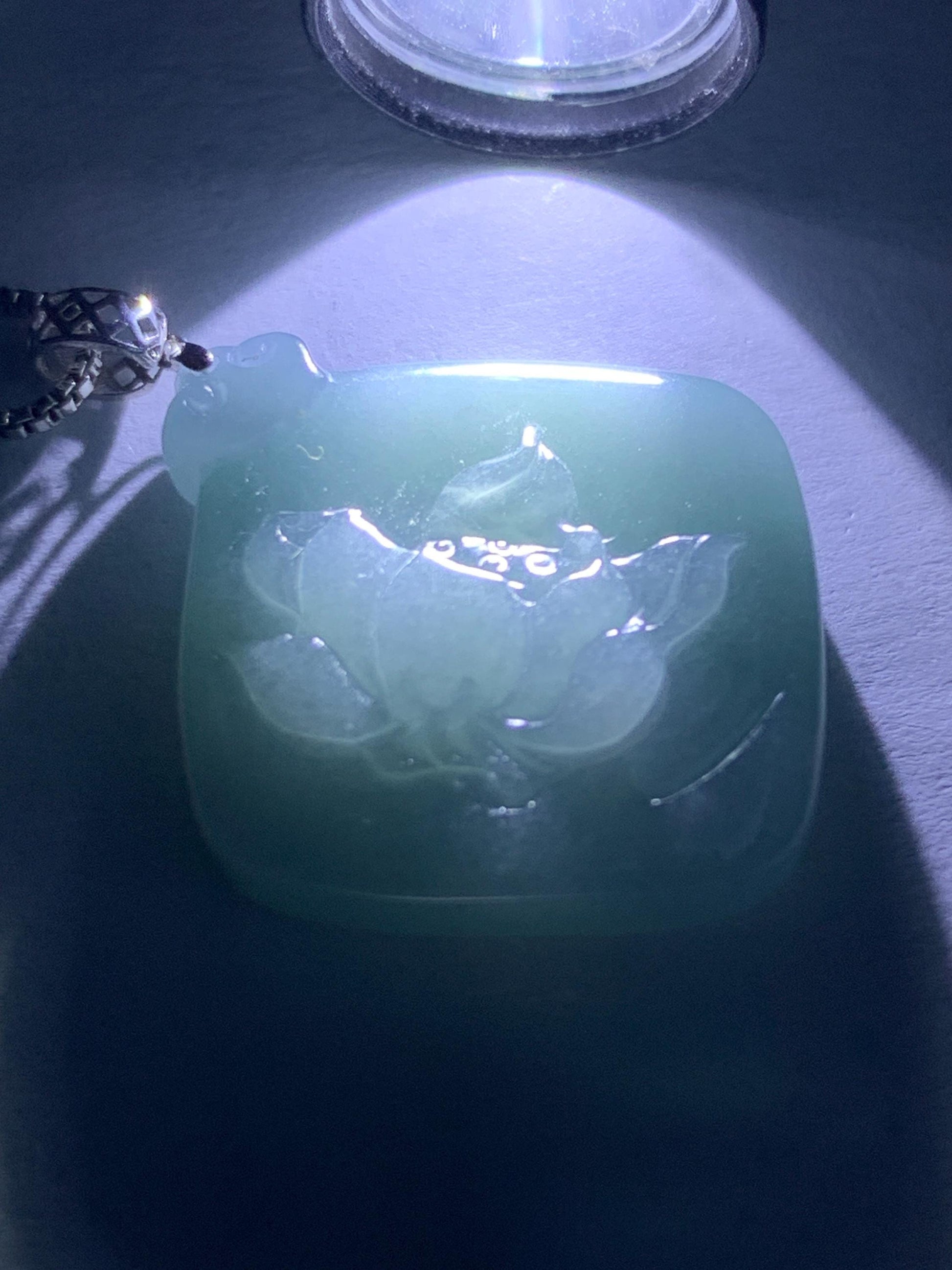 Natural Guatemalan Icy Translucent Light Dusty Blue Jadeite Lotus Flower Pendant 18K White Gold 4g 天然冰危淡蓝翡翠莲花镶嵌吊坠 LDQL