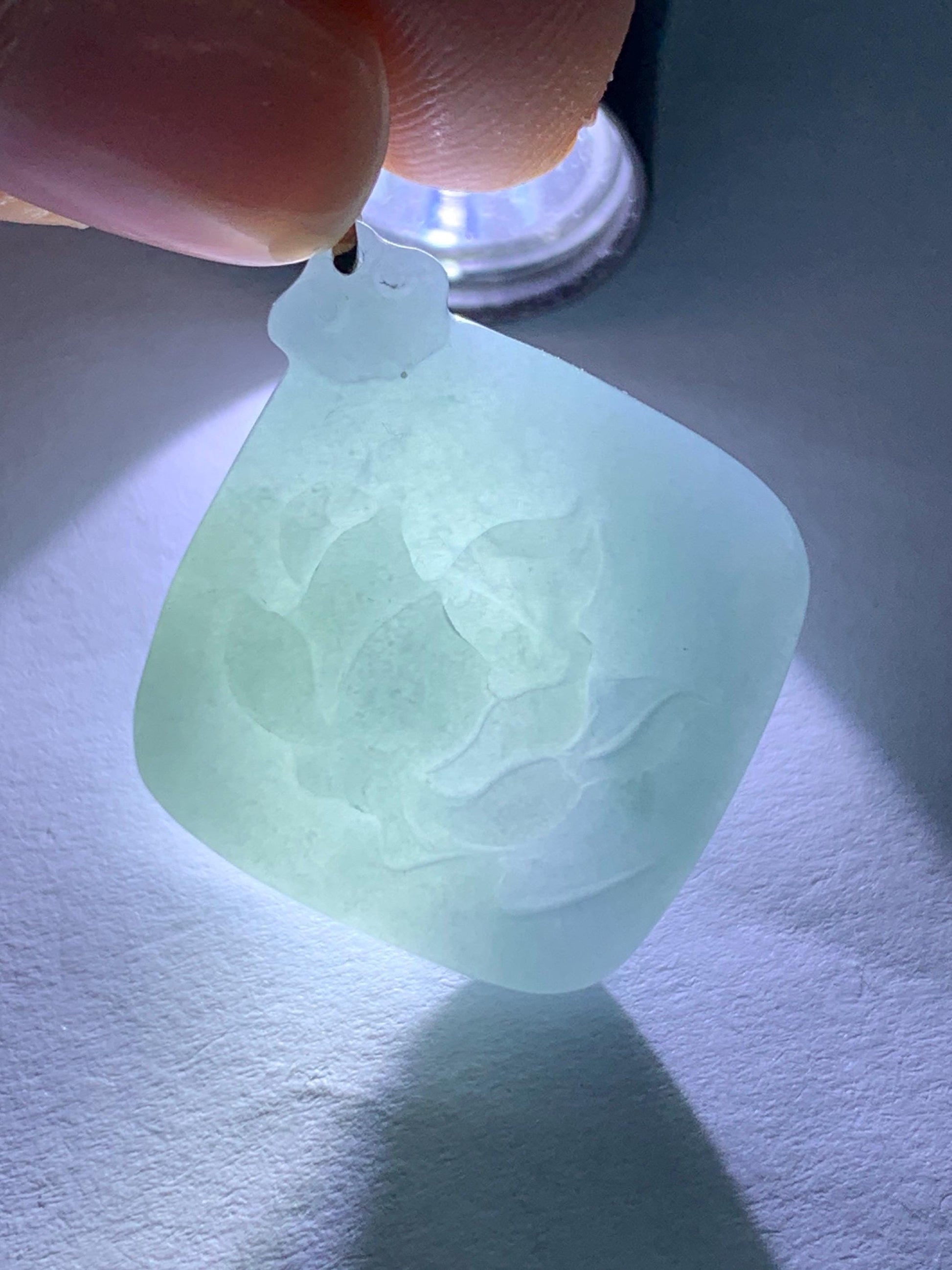 Natural Guatemalan Icy Translucent Light Dusty Blue Jadeite Lotus Flower Pendant 18K White Gold 4g 天然冰危淡蓝翡翠莲花镶嵌吊坠 LDQL