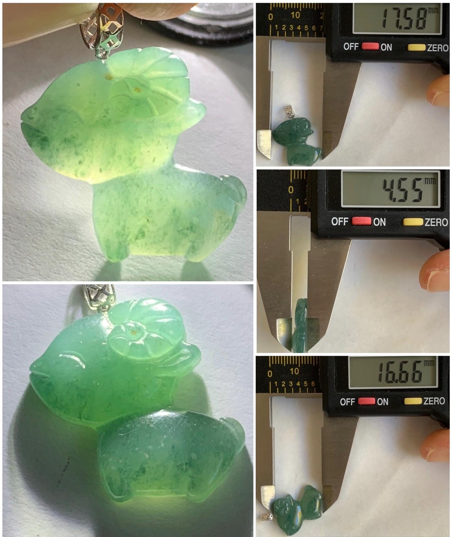 Natural Guatemalan Icy Translucent Gelatinous Teal Green Jadeite Baby Sheep Ram Pendant 18K White Gold 2g 天然冰胶危蓝绿翡翠小羊镶嵌吊坠 XDW72A
