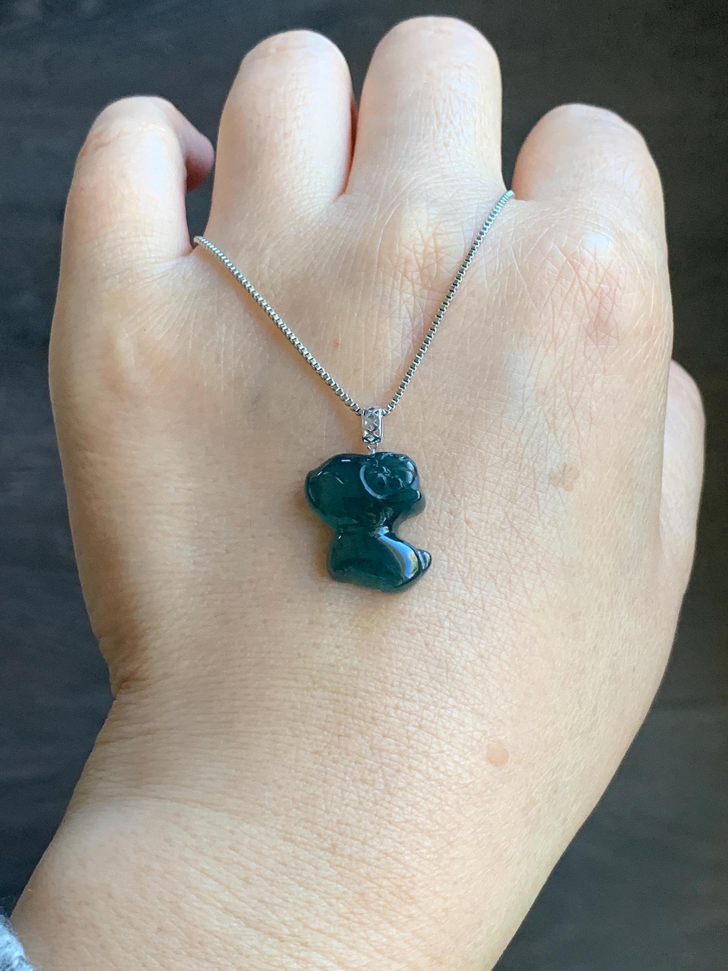 Natural Guatemalan Icy Translucent Gelatinous Deep Teal Blue Jadeite Baby Sheep Ram Pendant 18K White Gold 2g 天然冰胶危深蓝绿翡翠小羊镶嵌吊坠 XDW72B