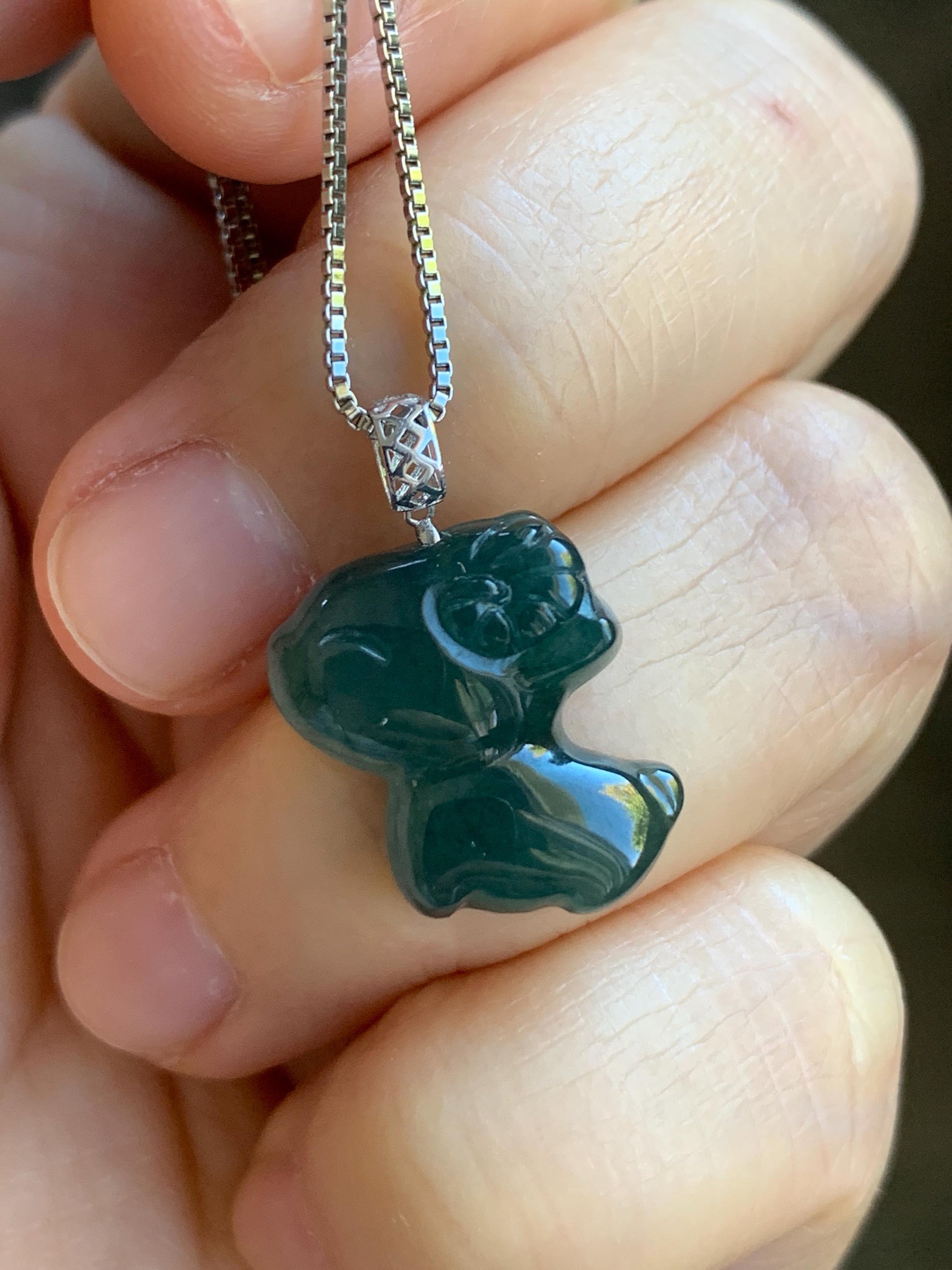 Natural Guatemalan Icy Translucent Gelatinous Deep Teal Blue Jadeite Baby Sheep Ram Pendant 18K White Gold 2g 天然冰胶危深蓝绿翡翠小羊镶嵌吊坠 XDW72B