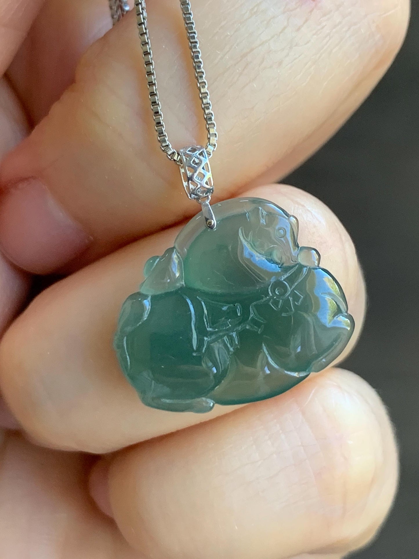 Natural Guatemalan Icy Translucent Gelatinous Teal Green Jadeite Baby Tang Horse Pendant 18K White Gold 3g 天然冰胶危蓝绿翡翠小唐马镶嵌吊坠 XDW72C