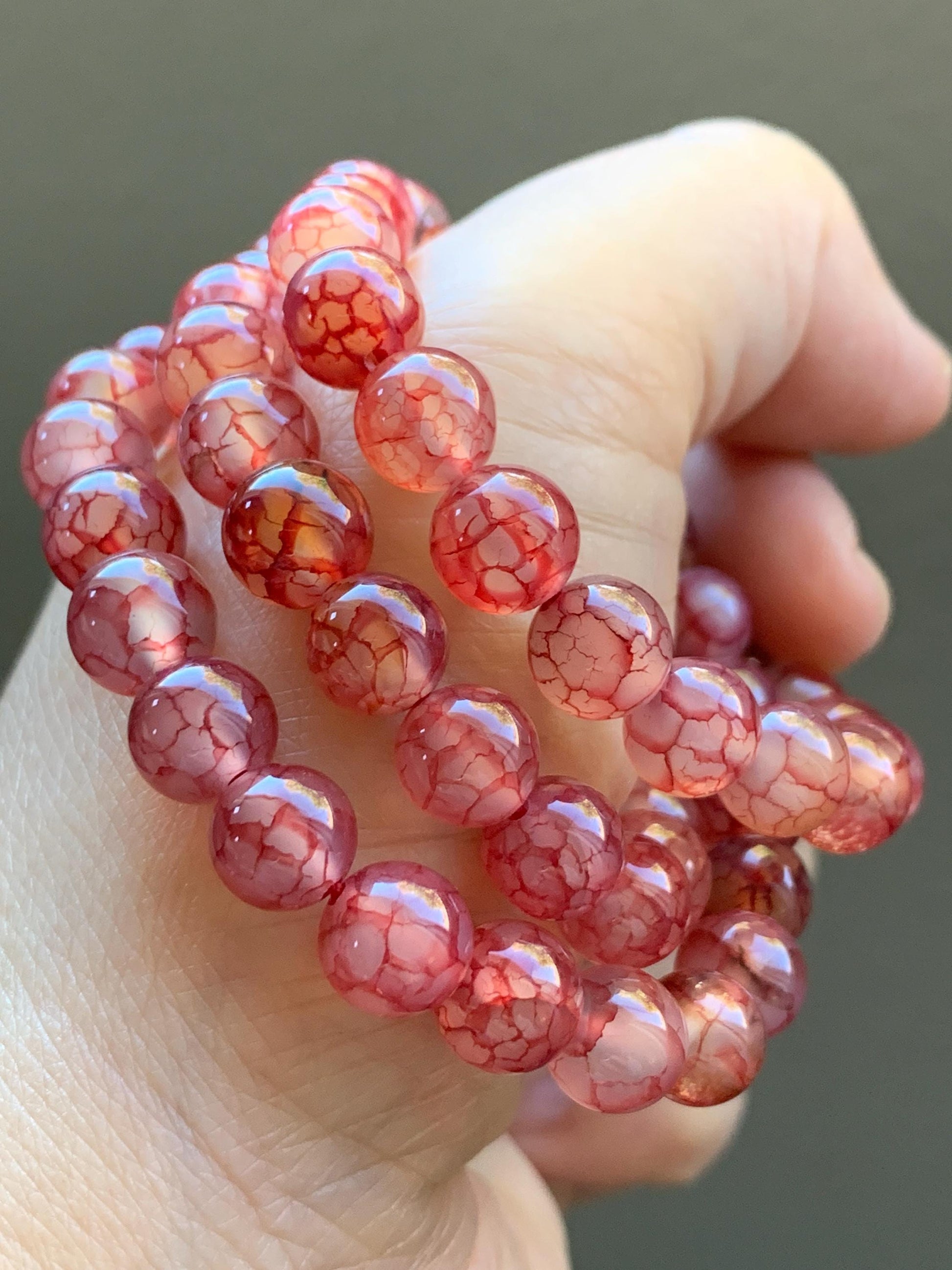 Certified Genuine Dragon Vein Agate Beaded Necklace 8.5mm 43g 18.5” 龙纹玛瑙圆珠项链 8172