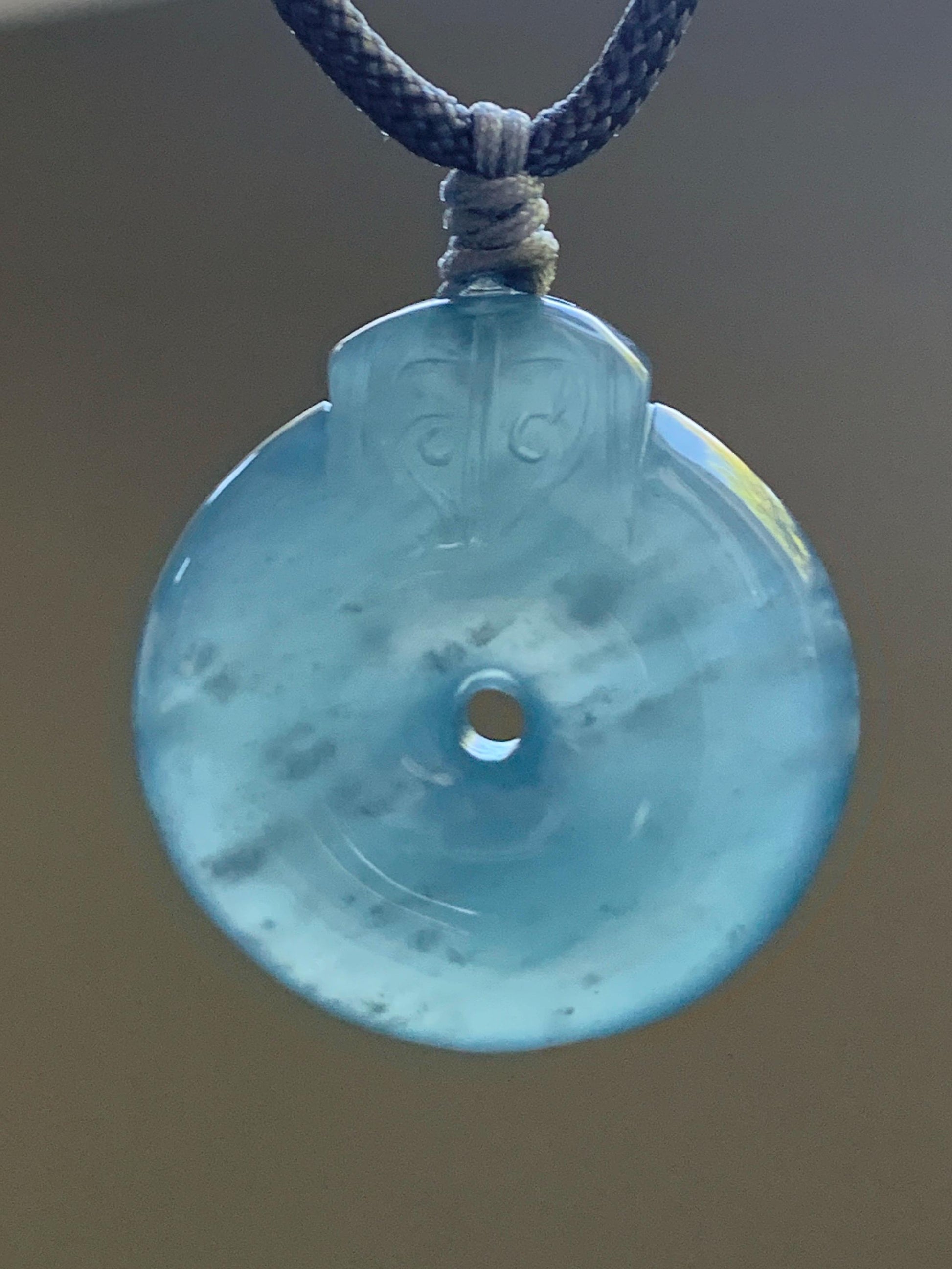 Natural Guatemalan Icy Highly Translucent Indigo Blue Blueberry Jadeite Retro Style Ping An Kou Donut Pendant Rope Necklace 天然老种冰危蓝莓翡翠平安扣吊坠