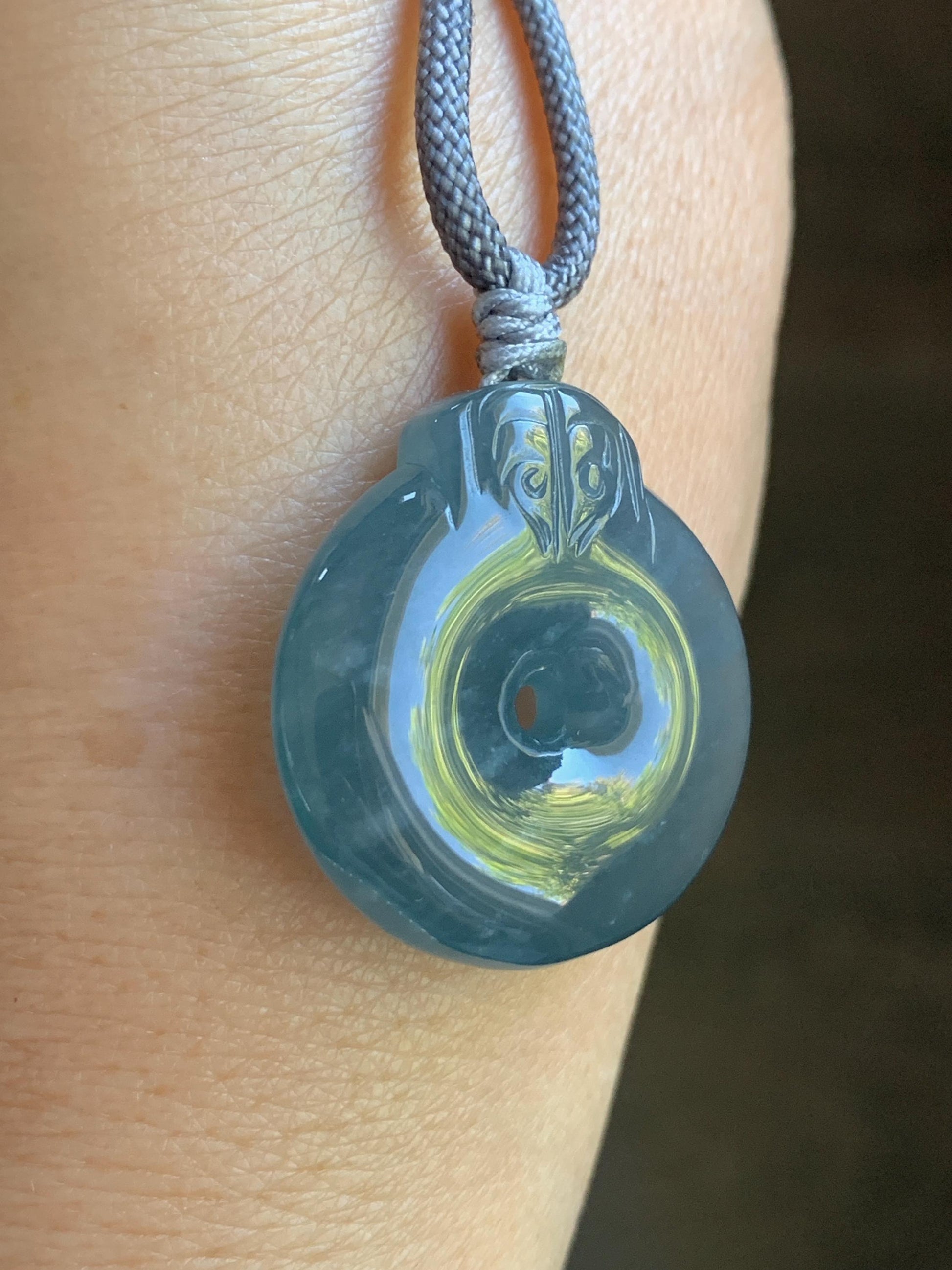 Natural Guatemalan Icy Highly Translucent Indigo Blue Blueberry Jadeite Retro Style Ping An Kou Donut Pendant Rope Necklace 天然老种冰危蓝莓翡翠平安扣吊坠