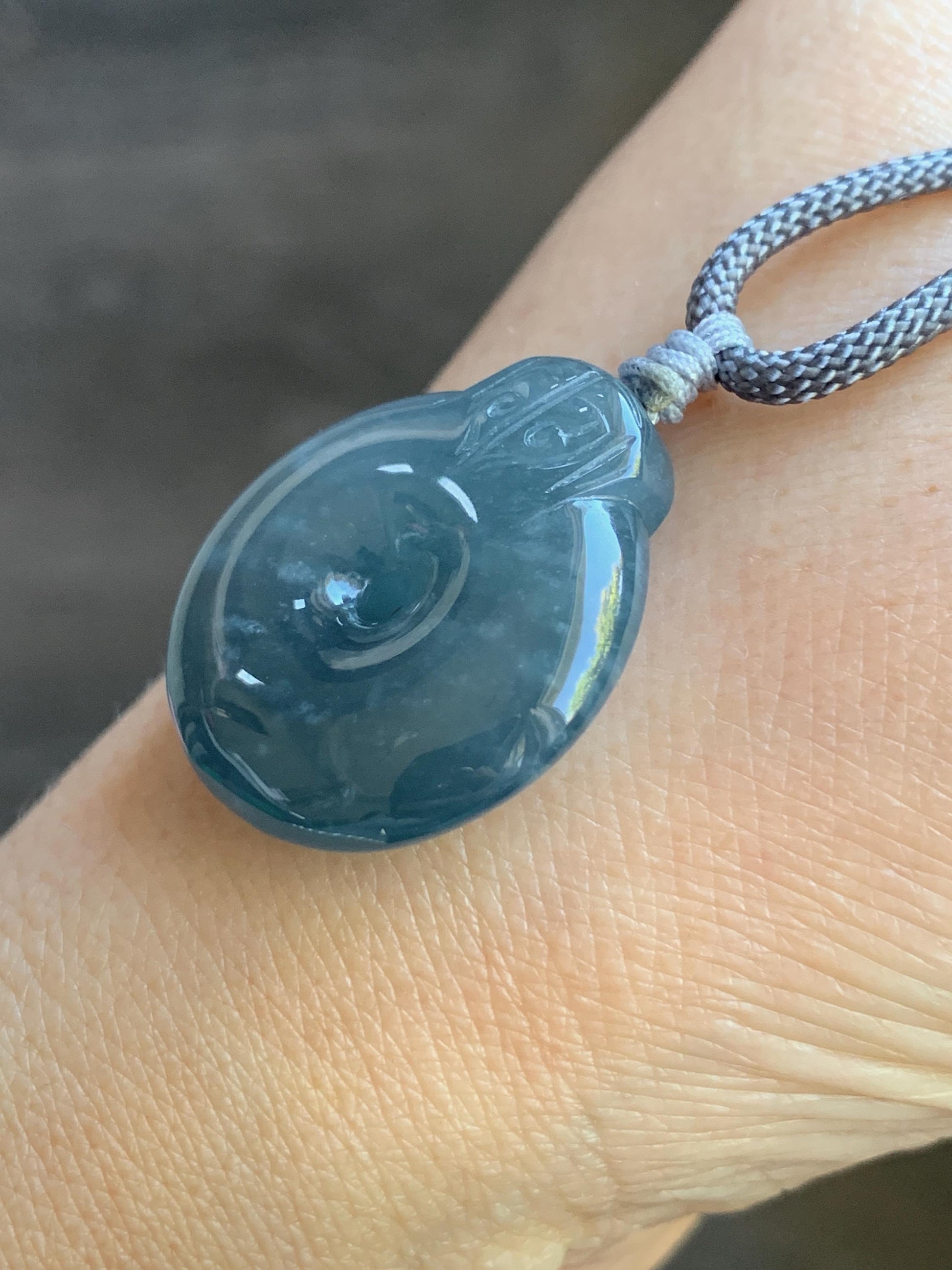 Natural Guatemalan Icy Highly Translucent Indigo Blue Blueberry Jadeite Retro Style Ping An Kou Donut Pendant Rope Necklace 天然老种冰危蓝莓翡翠平安扣吊坠