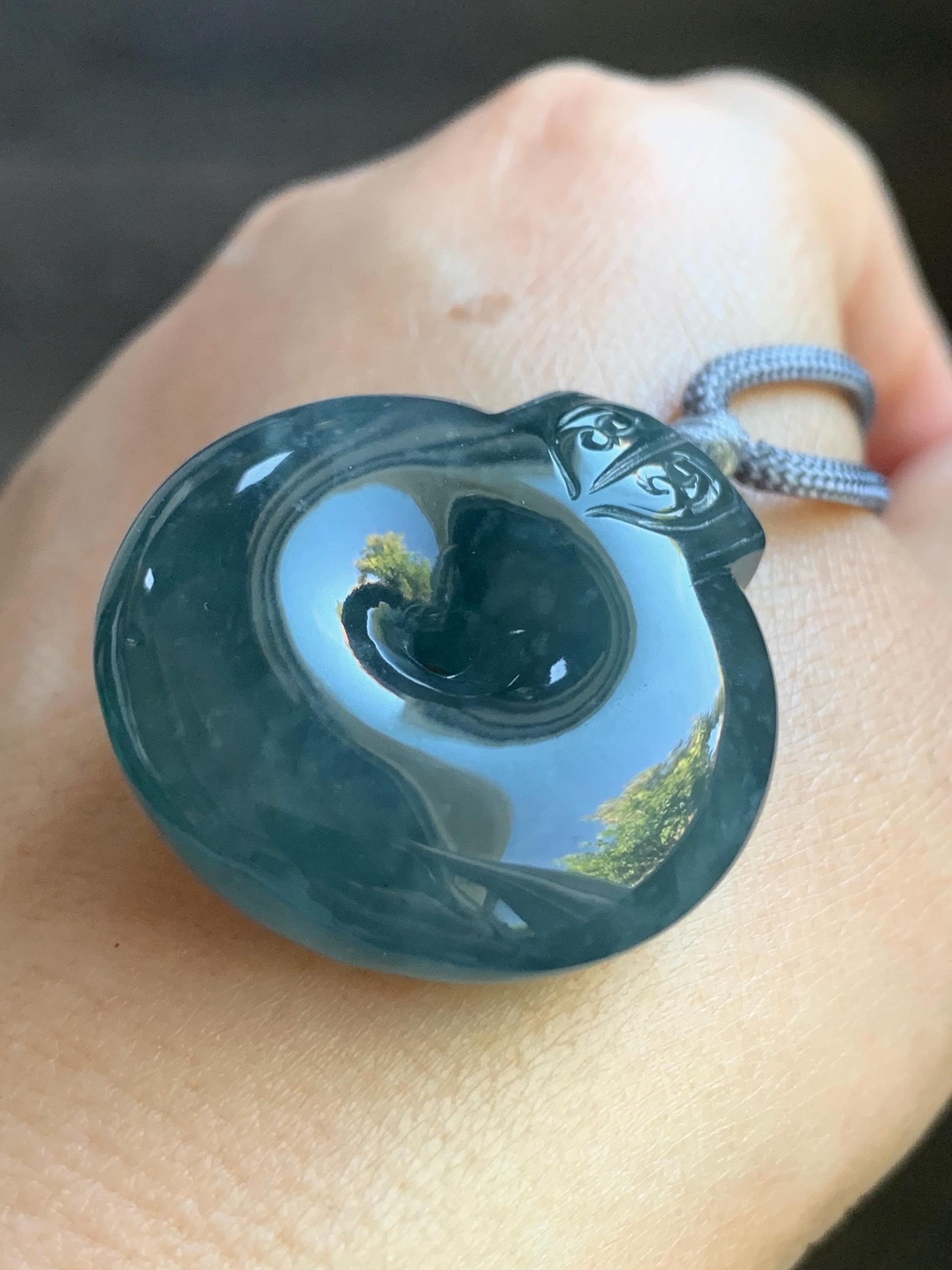 Large Natural Guatemalan Icy Translucent Indigo Blue Blueberry Jadeite Retro Style Ping An Kou Donut Pendant Rope Necklace 天然老种冰危蓝莓翡翠平安扣吊坠