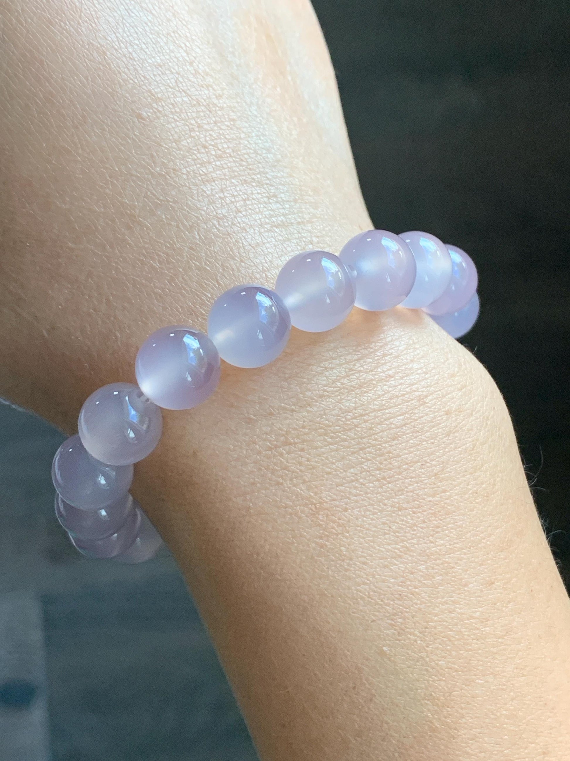 Natural Icy Highly Translucent Light Pinkish Purple Agate Large Beads Beaded Bracelet 10mm 26g 7” 天然高冰品质淡粉紫玛瑙圆珠手串 B