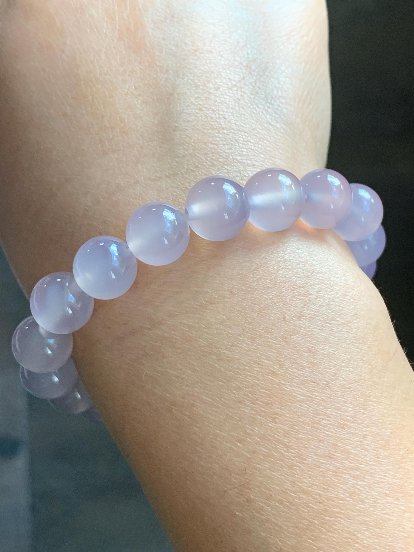 Natural Icy Highly Translucent Light Pinkish Purple Agate Large Beads Beaded Bracelet 10mm 26g 7” 天然高冰品质淡粉紫玛瑙圆珠手串 B