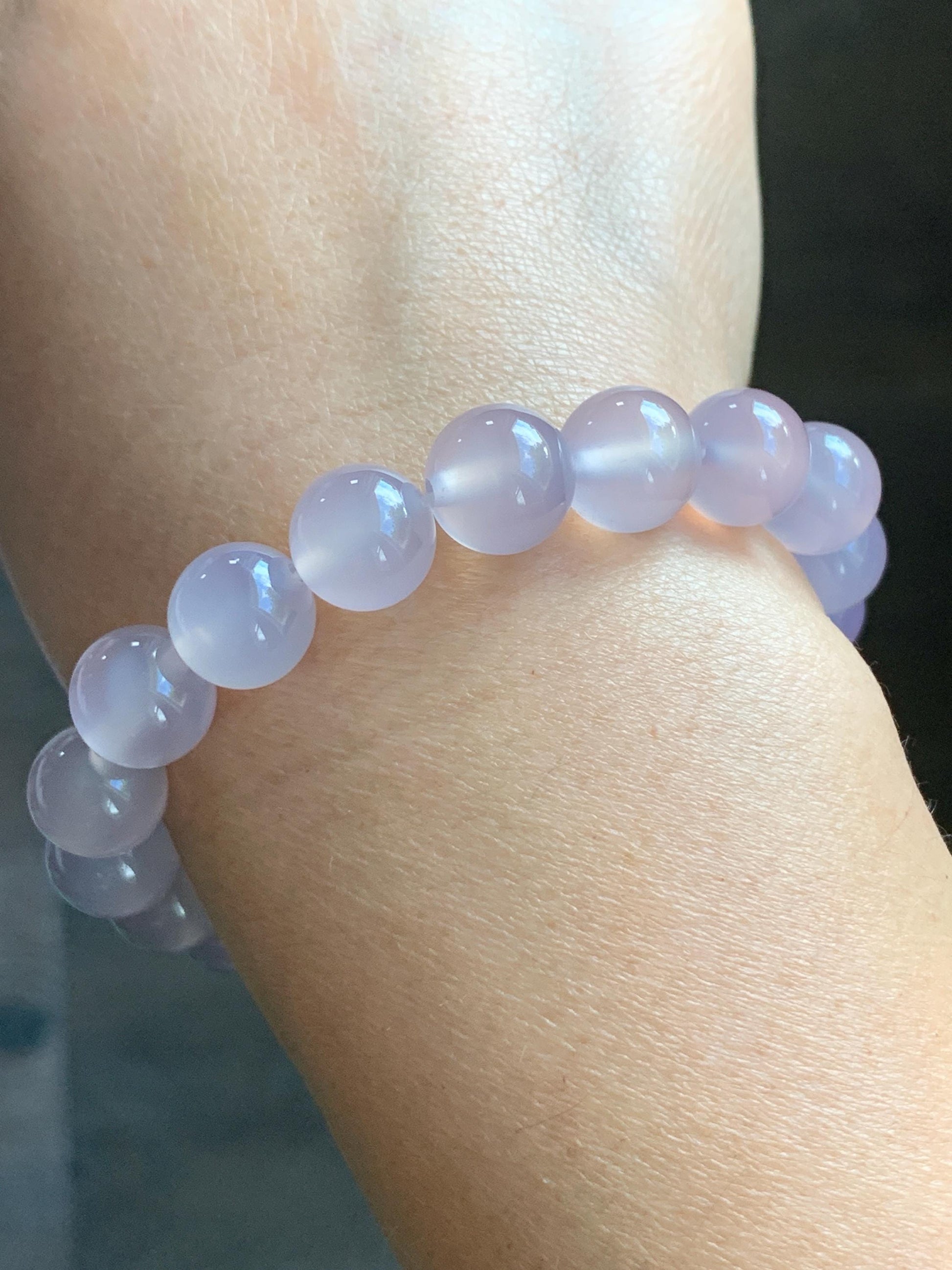 Natural Icy Highly Translucent Light Pinkish Purple Agate Large Beads Beaded Bracelet 10mm 26g 7” 天然高冰品质淡粉紫玛瑙圆珠手串 B