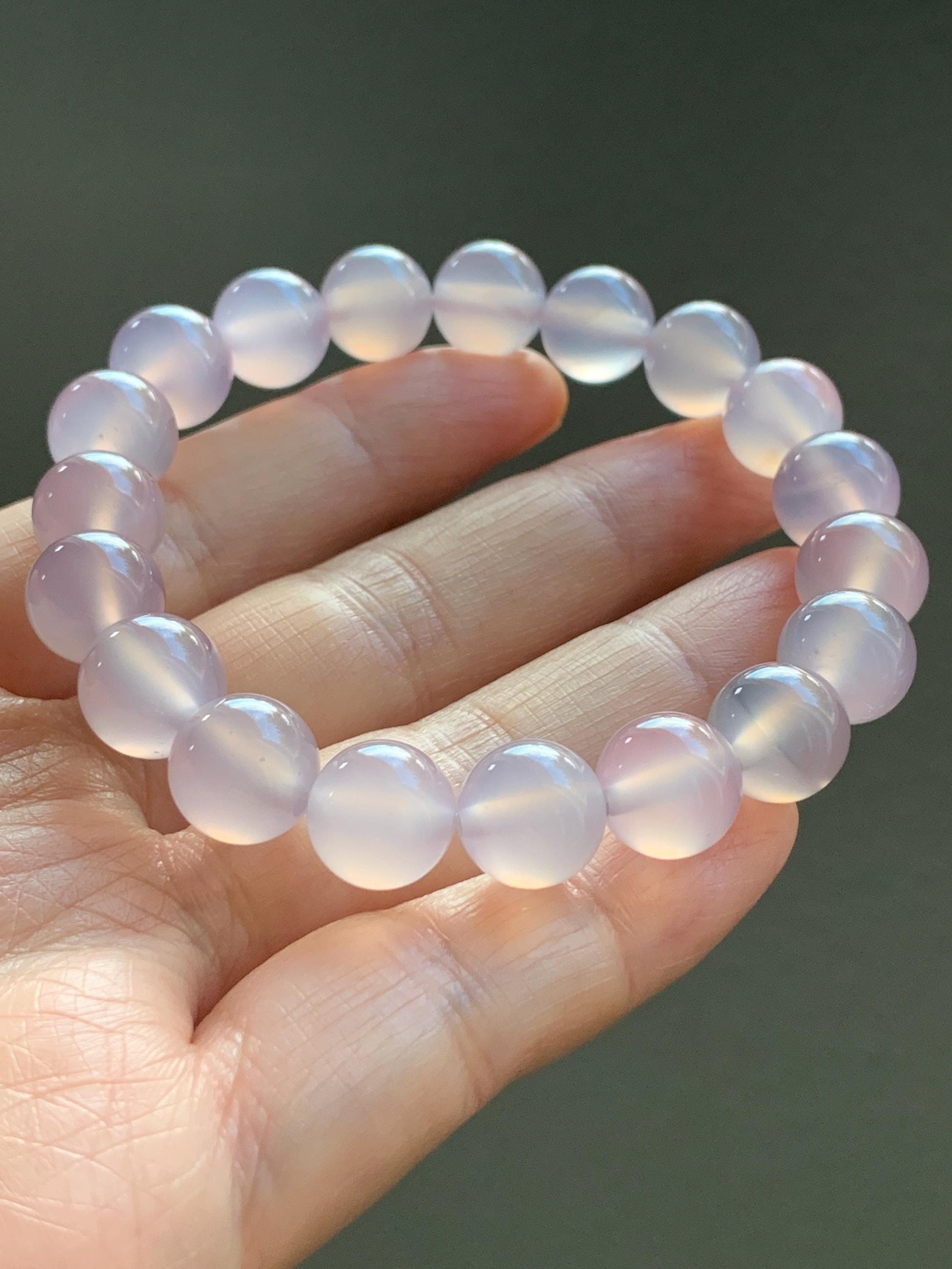 Natural Icy Highly Translucent Light Pinkish Purple Agate Large Beads Beaded Bracelet 10mm 26g 7” 天然高冰品质淡粉紫玛瑙圆珠手串 B