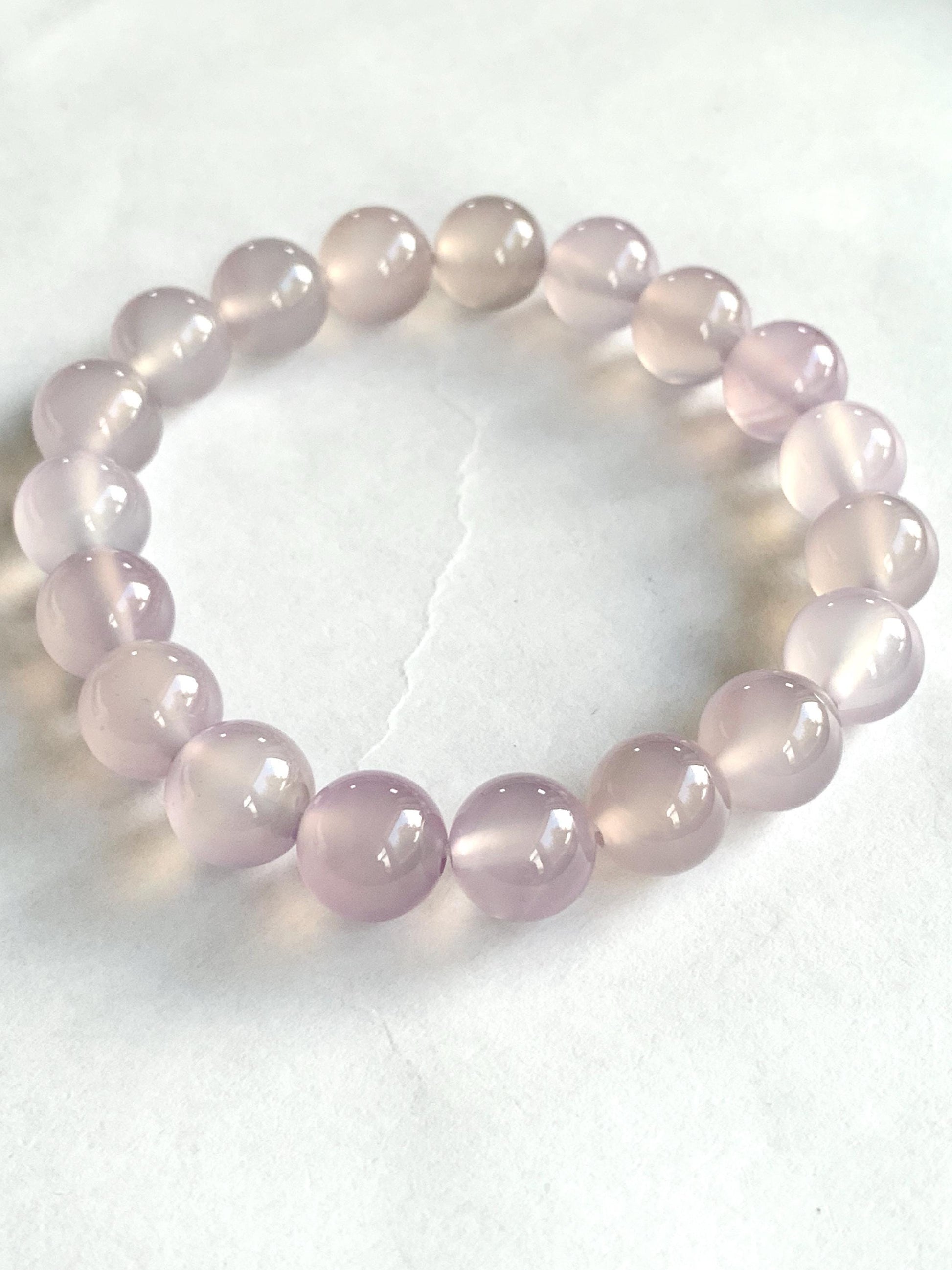 Natural Icy Highly Translucent Light Pinkish Purple Agate Large Beads Beaded Bracelet 10mm 26g 7” 天然高冰品质淡粉紫玛瑙圆珠手串 B
