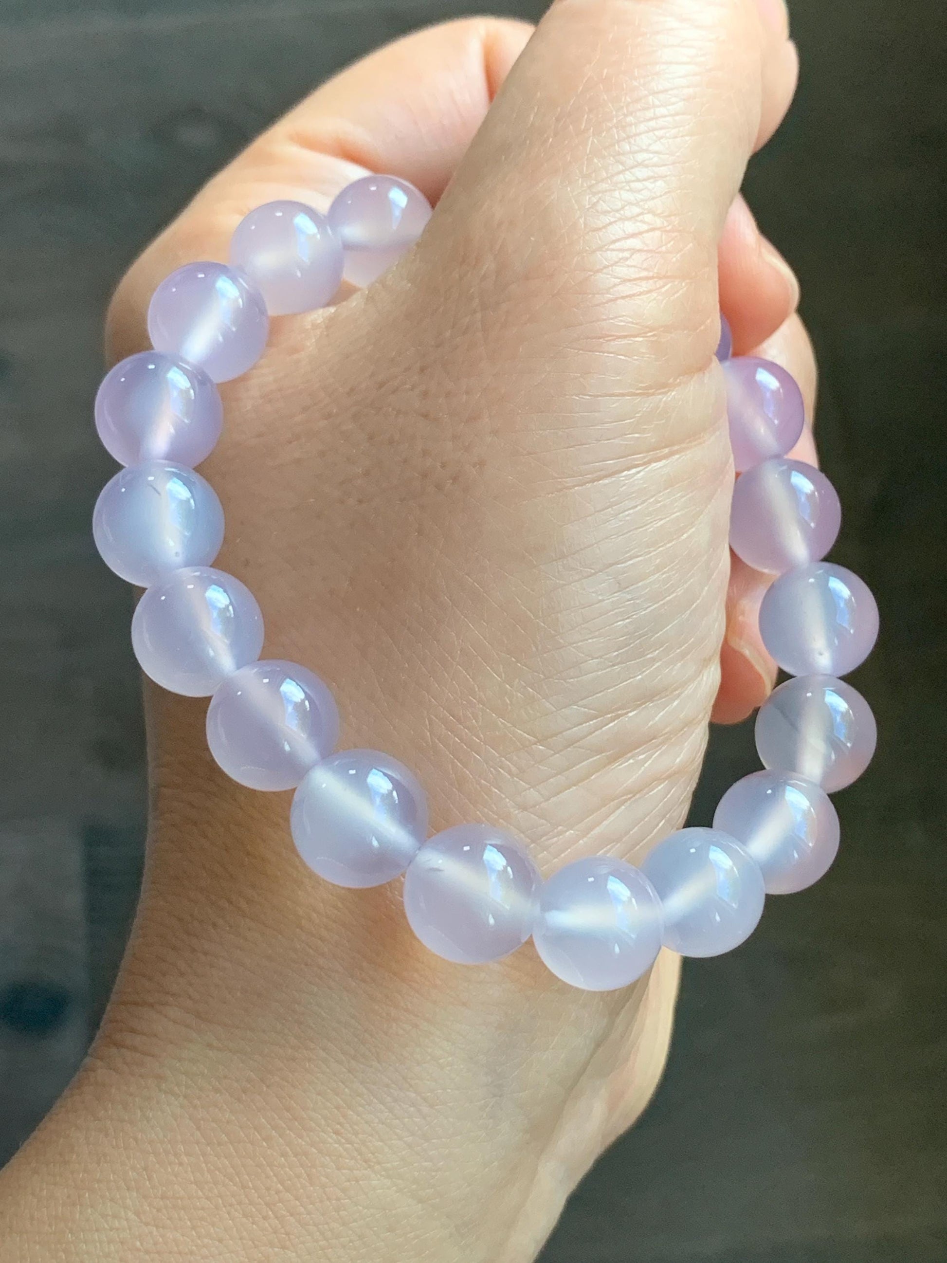 Natural Icy Highly Translucent Light Pinkish Purple Agate Large Beads Beaded Bracelet 10mm 26g 7” 天然高冰品质淡粉紫玛瑙圆珠手串 B
