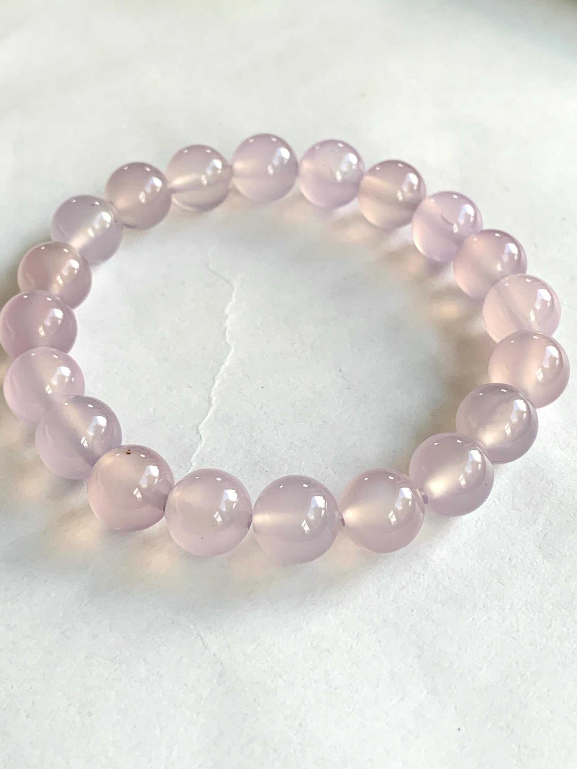 Natural Icy Highly Translucent Light Pinkish Purple Agate Large Beads Beaded Bracelet 10mm 28g 7.5” 天然高冰品质淡粉紫玛瑙圆珠手串 A