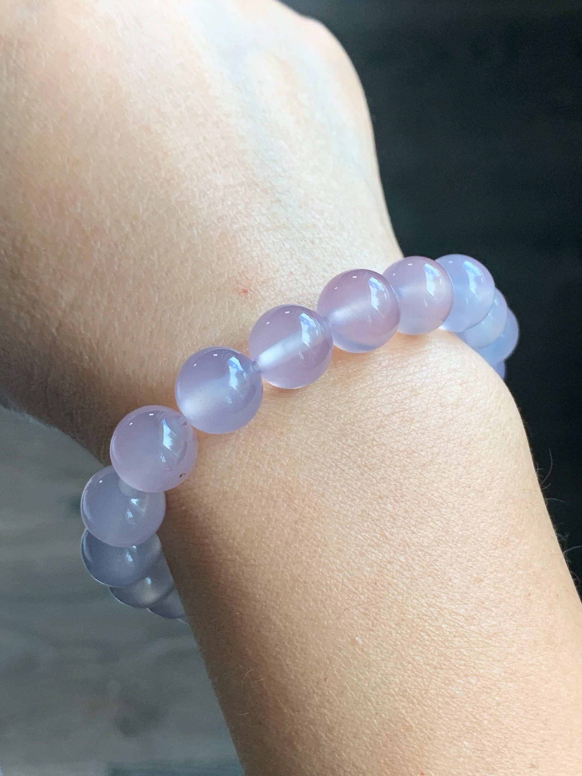 Natural Icy Highly Translucent Light Pinkish Purple Agate Large Beads Beaded Bracelet 10mm 28g 7.5” 天然高冰品质淡粉紫玛瑙圆珠手串 A