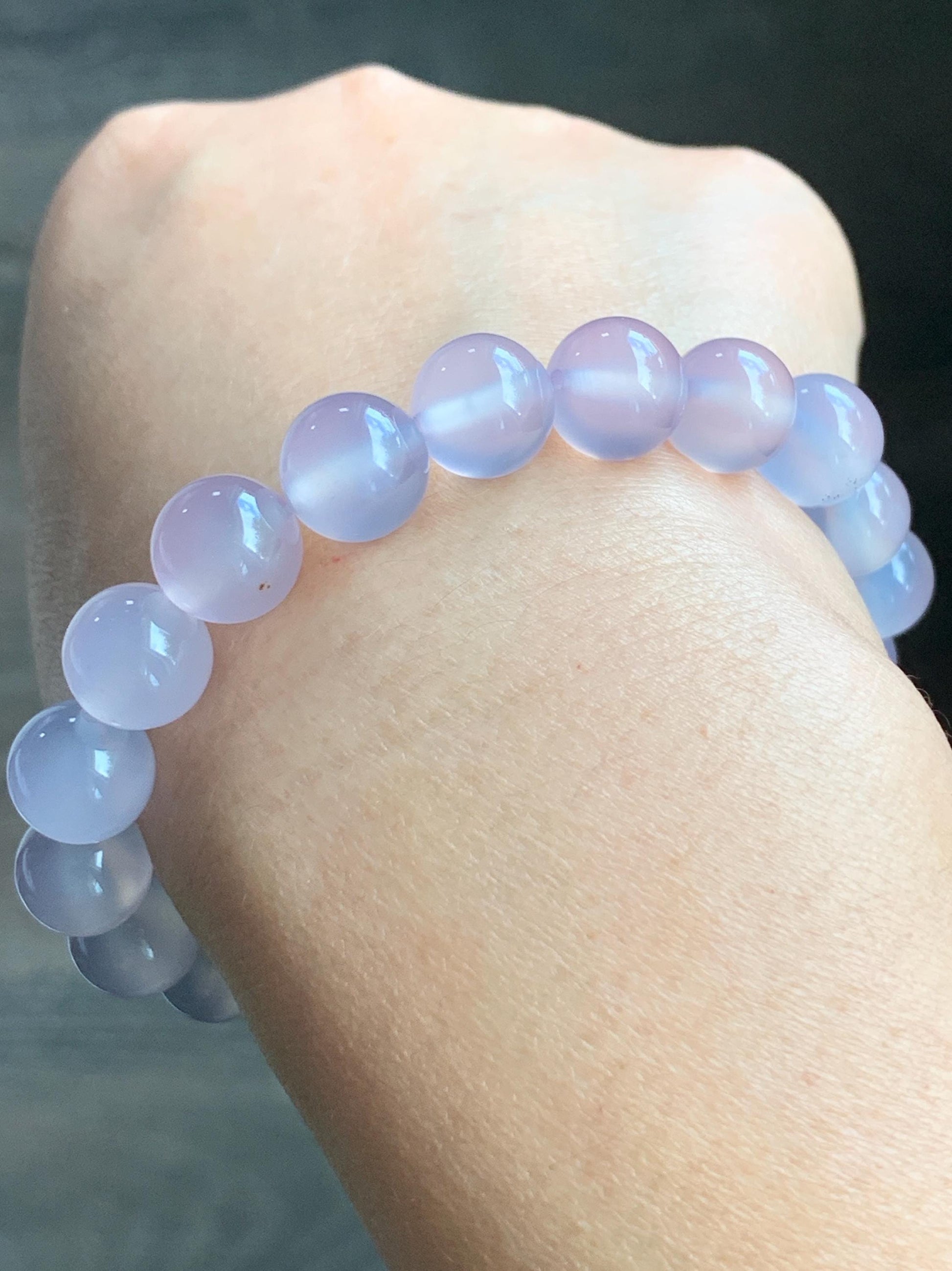 Natural Icy Highly Translucent Light Pinkish Purple Agate Large Beads Beaded Bracelet 10mm 28g 7.5” 天然高冰品质淡粉紫玛瑙圆珠手串 A