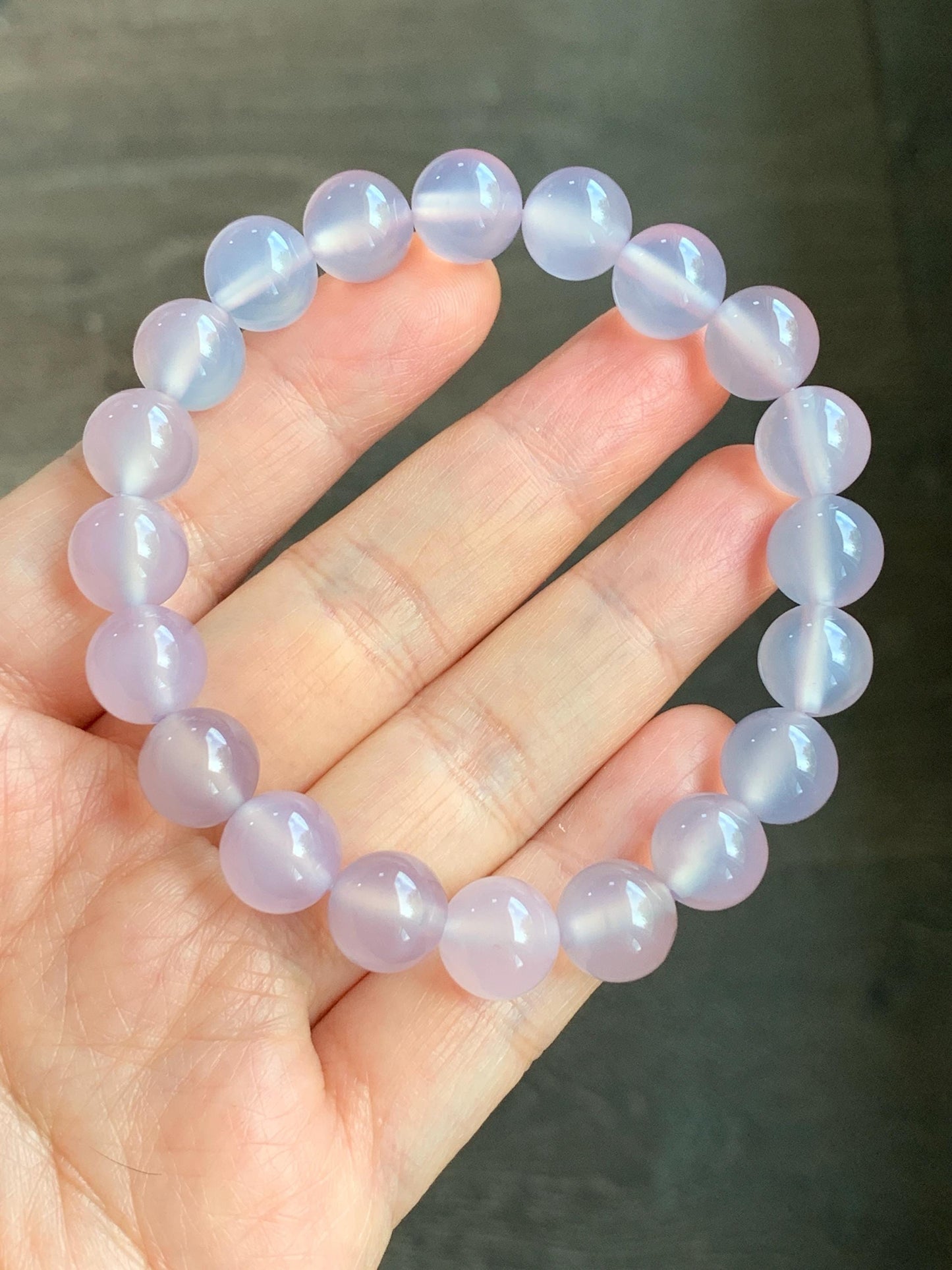 Natural Icy Highly Translucent Light Pinkish Purple Agate Large Beads Beaded Bracelet 10mm 28g 7.5” 天然高冰品质淡粉紫玛瑙圆珠手串 A