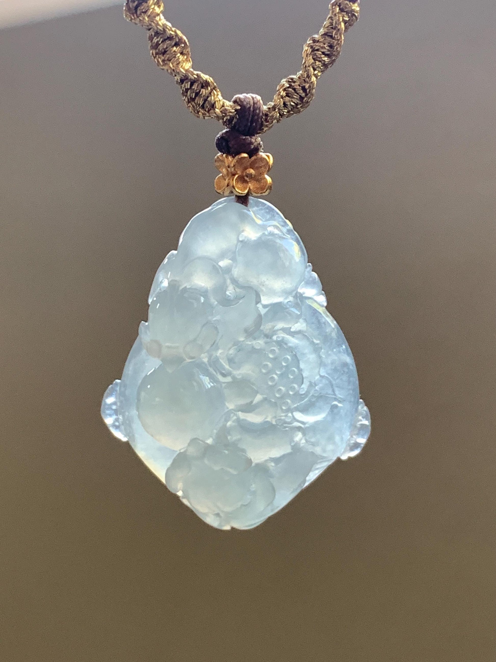 Natural Burmese Premium Icy Translucent Jadeite Lotus Flower Goldfish Ping An Kou Donut Necklace Sterling Silver 8g 天然缅甸老种白冰胶起光翡翠莲花鱼平安扣吊坠